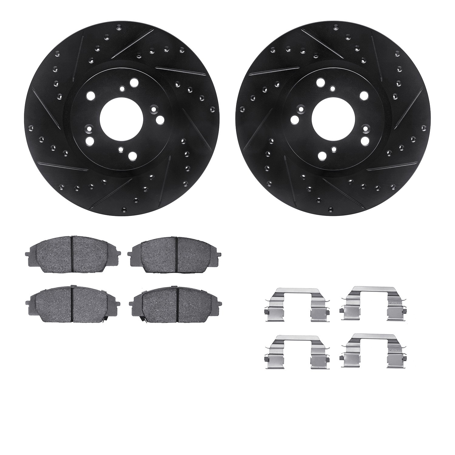 DFC Rotors-Drilled & Slotted-Black w/ EURO 5000 Ceramic Brake Pads Incl Hdw