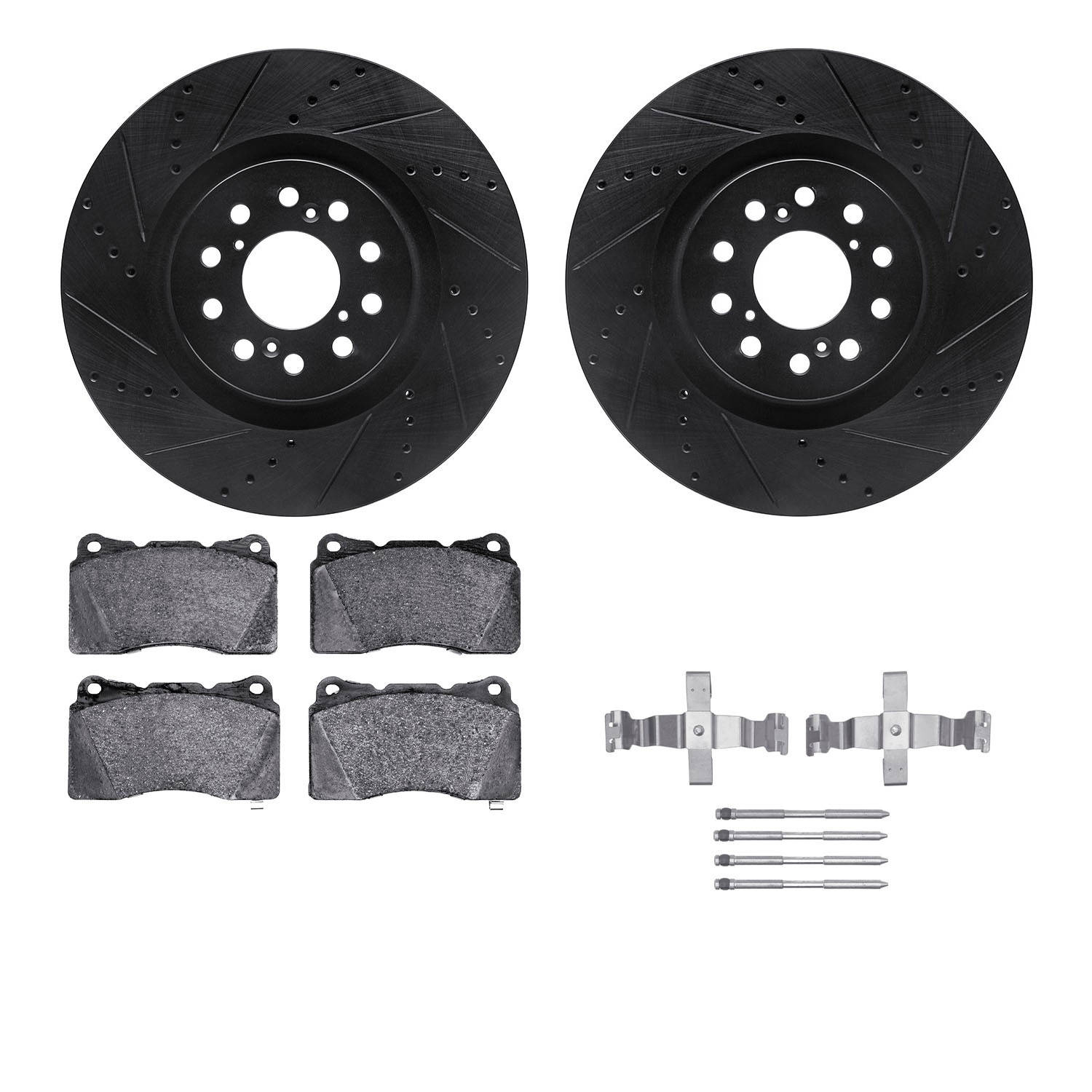 DFC Rotors-Drilled & Slotted-Black w/ EURO 5000 Ceramic Brake Pads Incl Hdw