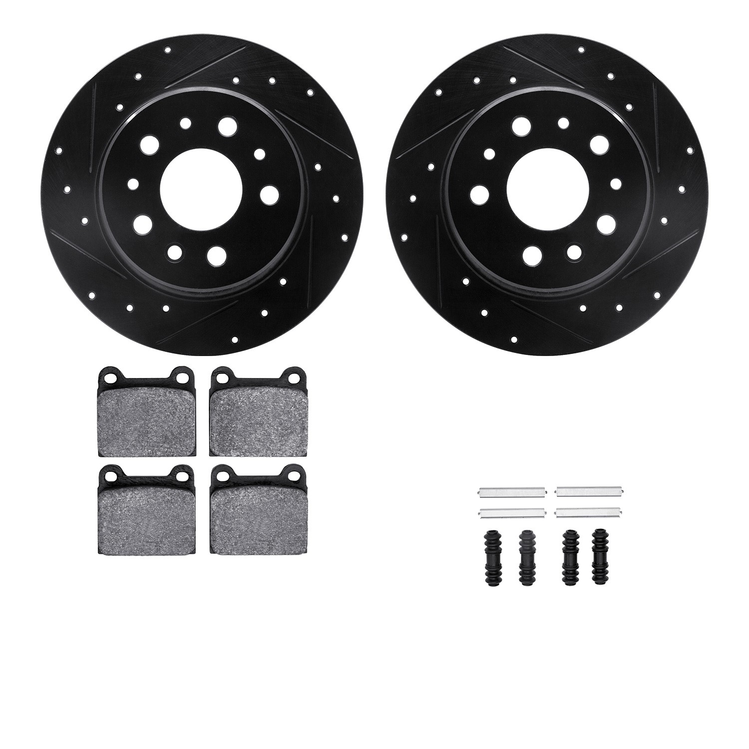 DFC Rotors-Drilled & Slotted-Black w/ EURO 5000 Ceramic Brake Pads Incl Hdw