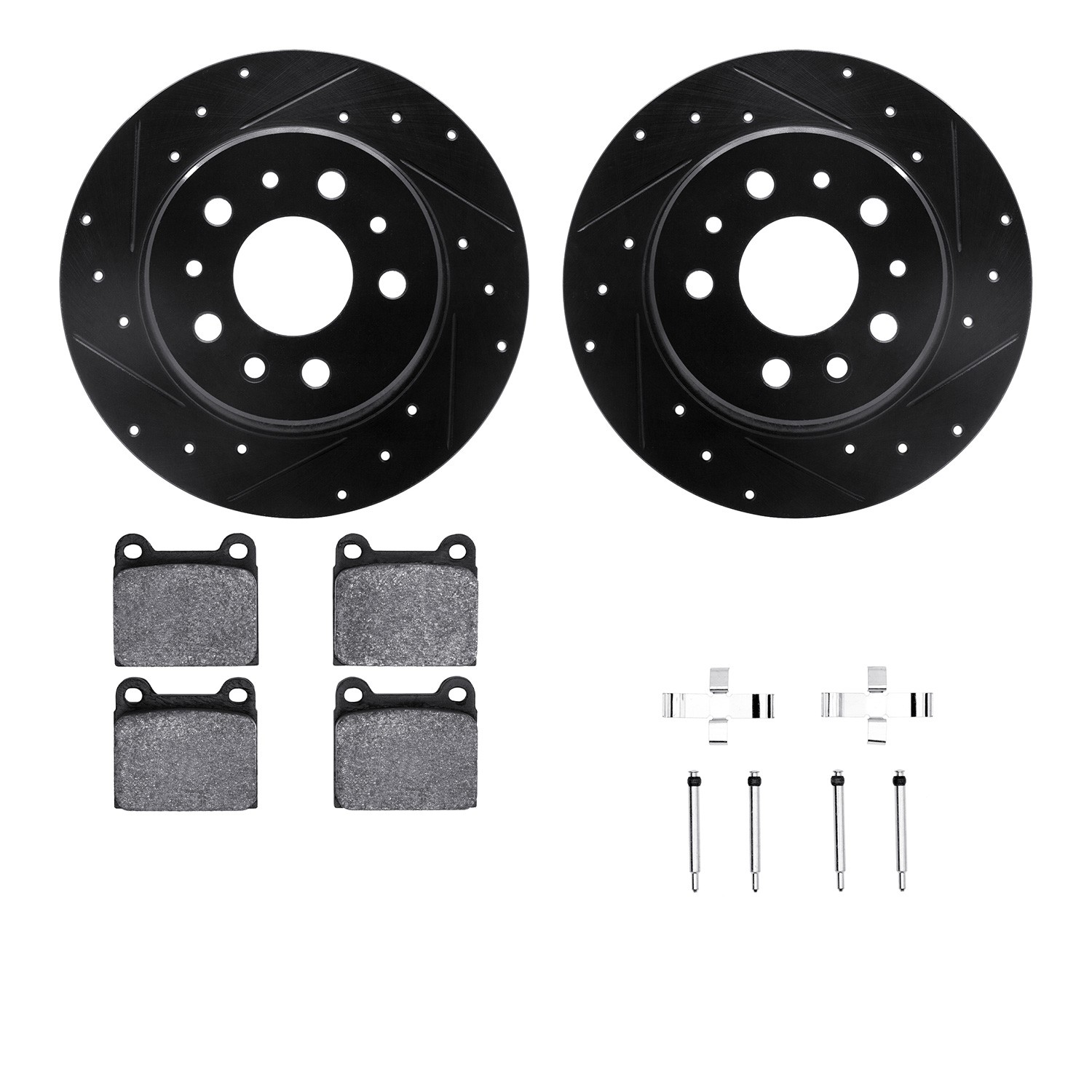 DFC Rotors-Drilled & Slotted-Black w/ EURO 5000 Ceramic Brake Pads Incl Hdw
