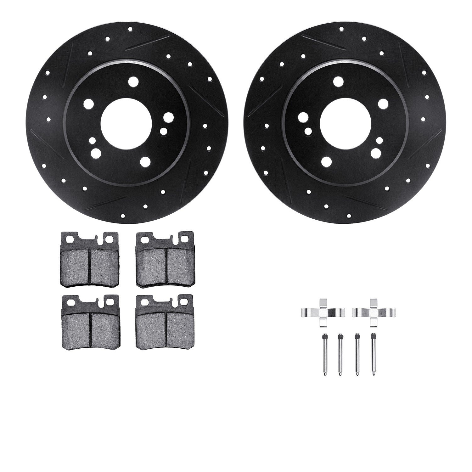 DFC Rotors-Drilled & Slotted-Black w/ EURO 5000 Ceramic Brake Pads Incl Hdw