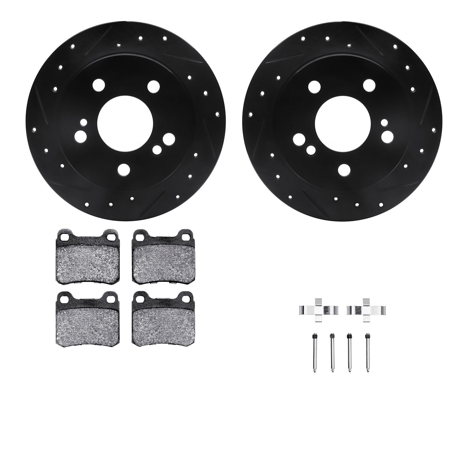 DFC Rotors-Drilled & Slotted-Black w/ EURO 5000 Ceramic Brake Pads Incl Hdw