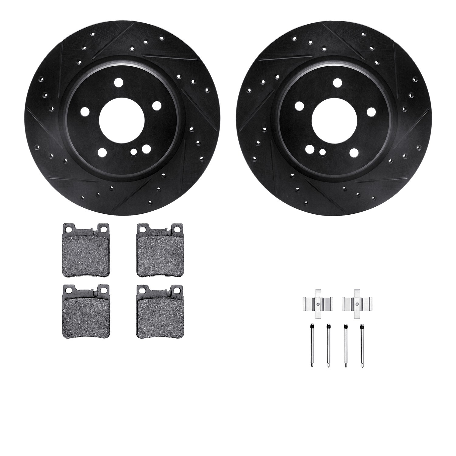 DFC Rotors-Drilled & Slotted-Black w/ EURO 5000 Ceramic Brake Pads Incl Hdw