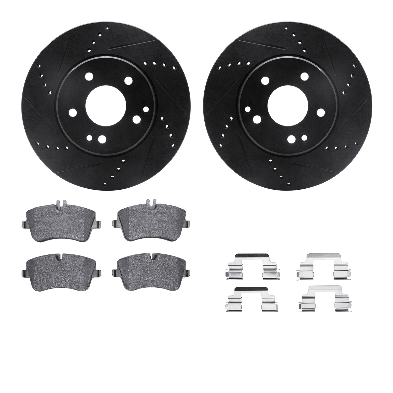 DFC Rotors-Drilled & Slotted-Black w/ EURO 5000 Ceramic Brake Pads Incl Hdw