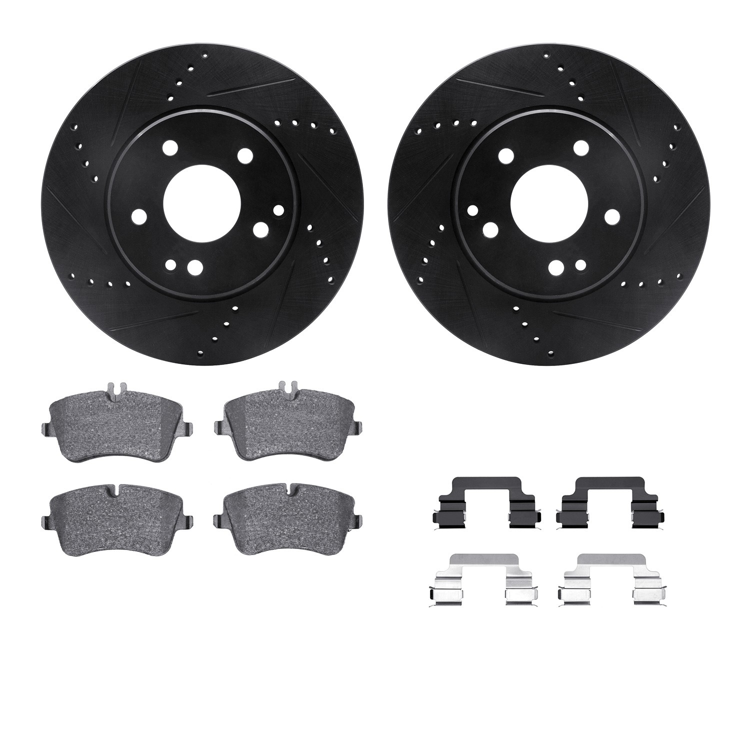 DFC Rotors-Drilled & Slotted-Black w/ EURO 5000 Ceramic Brake Pads Incl Hdw