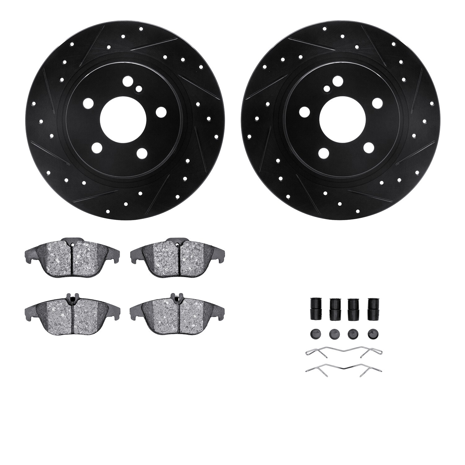 DFC Rotors-Drilled & Slotted-Black w/ EURO 5000 Ceramic Brake Pads Incl Hdw