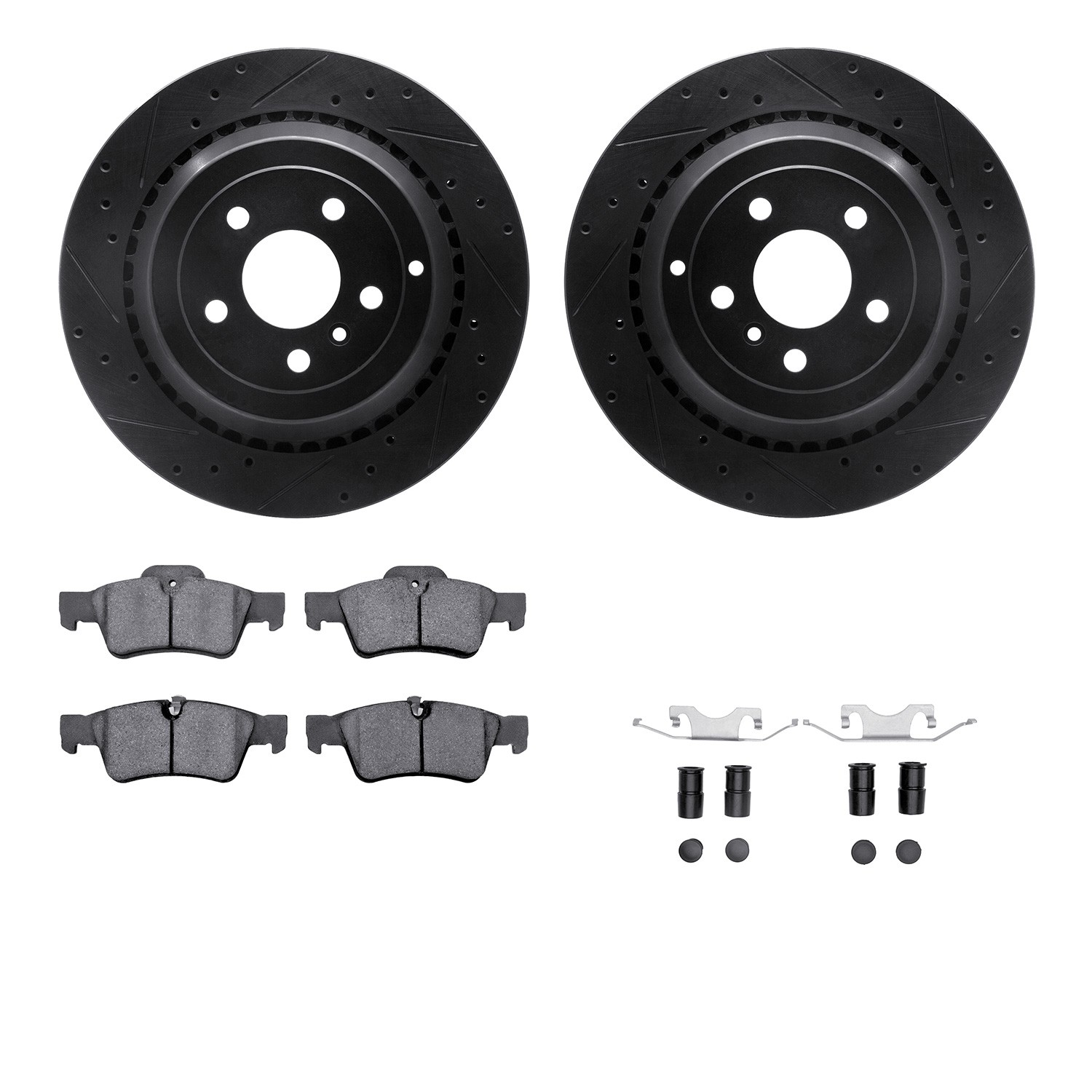 DFC Rotors-Drilled & Slotted-Black w/ EURO 5000 Ceramic Brake Pads Incl Hdw