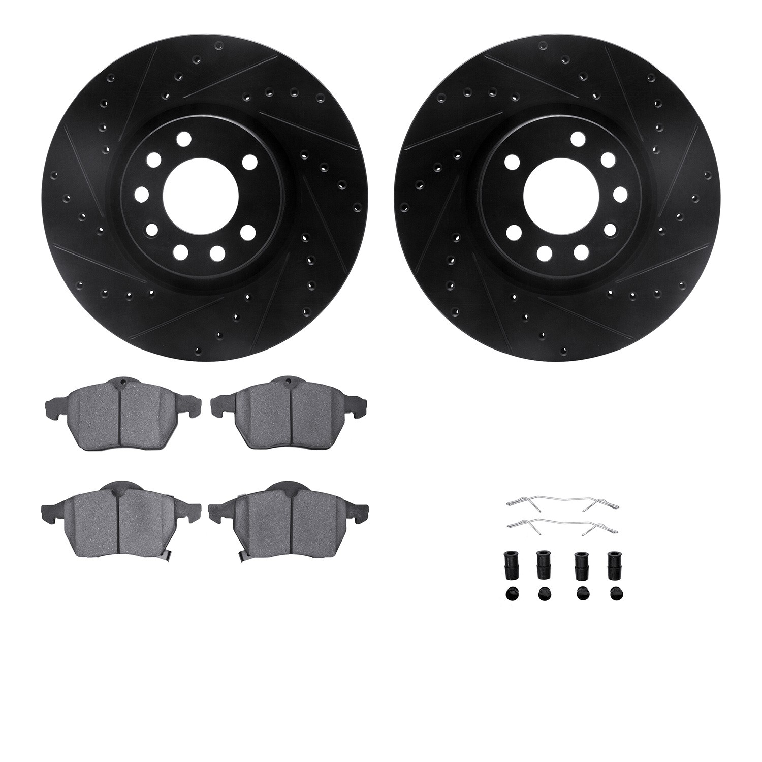 DFC Rotors-Drilled & Slotted-Black w/ EURO 5000 Ceramic Brake Pads Incl Hdw