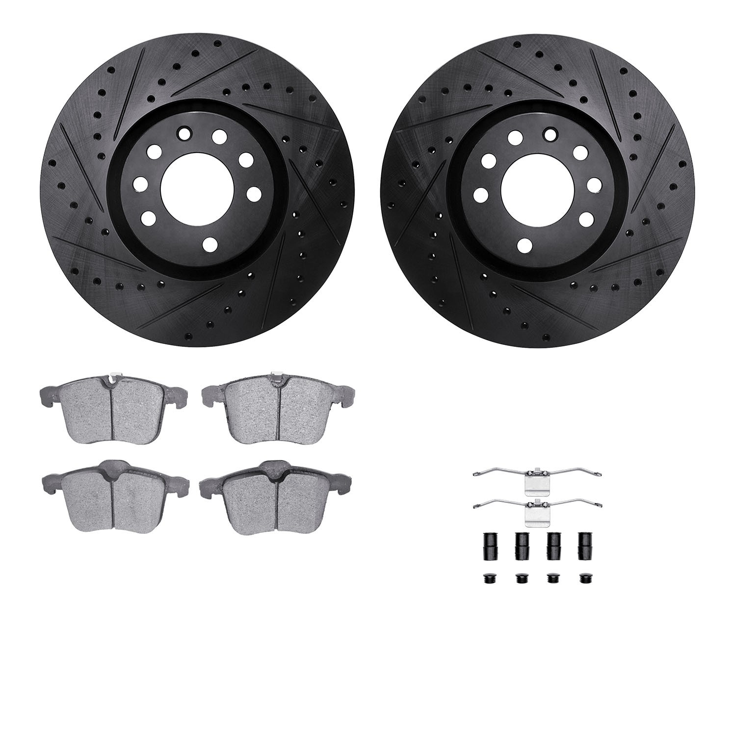 DFC Rotors-Drilled & Slotted-Black w/ EURO 5000 Ceramic Brake Pads Incl Hdw
