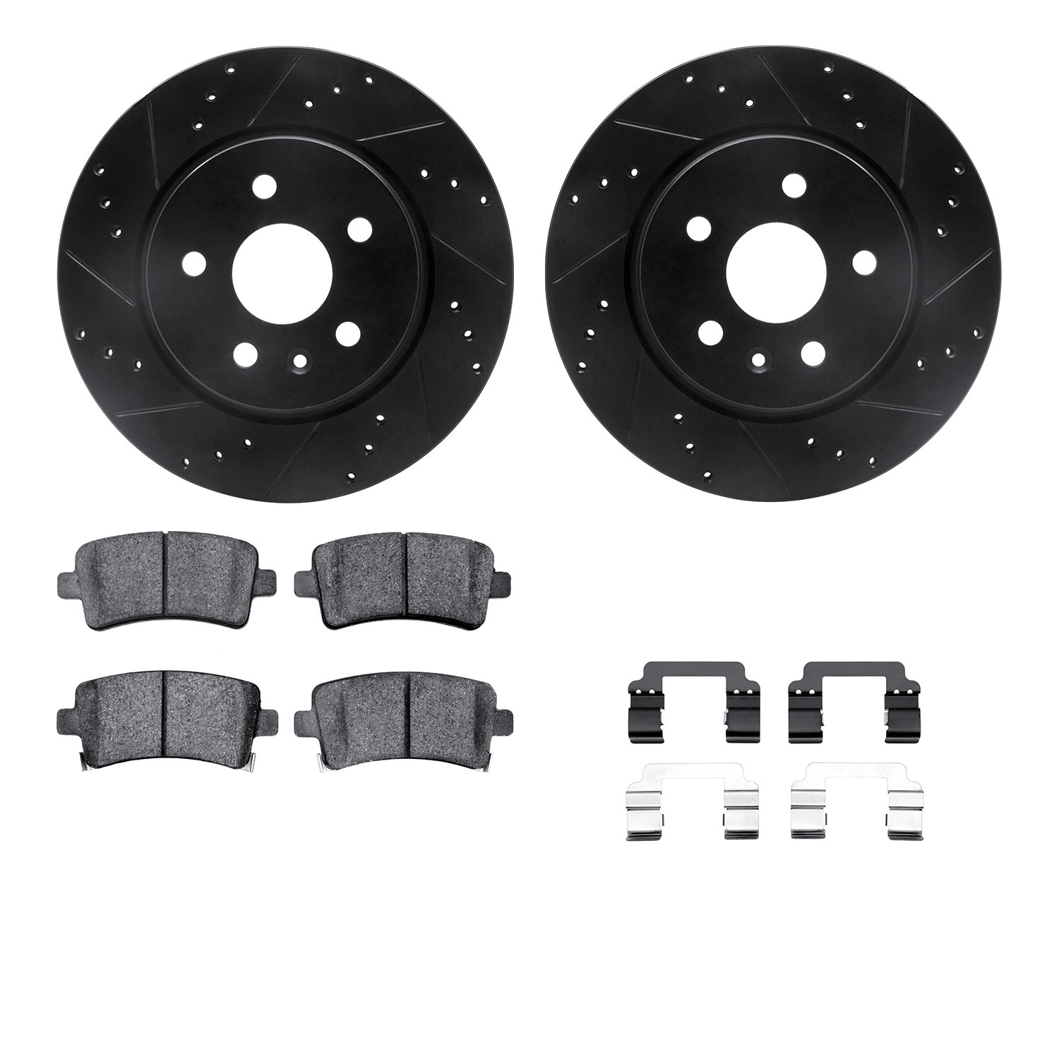 DFC Rotors-Drilled & Slotted-Black w/ EURO 5000 Ceramic Brake Pads Incl Hdw