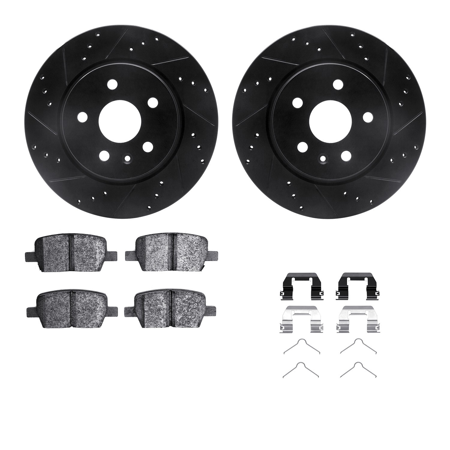 DFC Rotors-Drilled & Slotted-Black w/ EURO 5000 Ceramic Brake Pads Incl Hdw