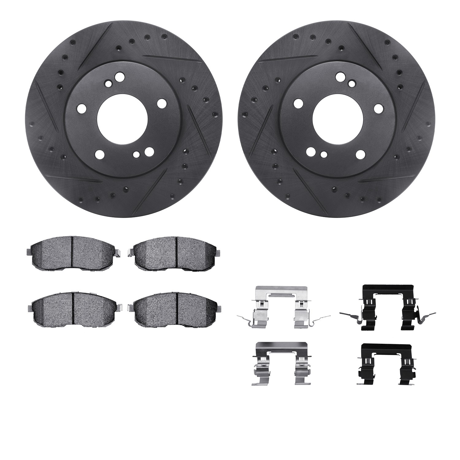DFC Rotors-Drilled & Slotted-Black w/ EURO 5000 Ceramic Brake Pads Incl Hdw