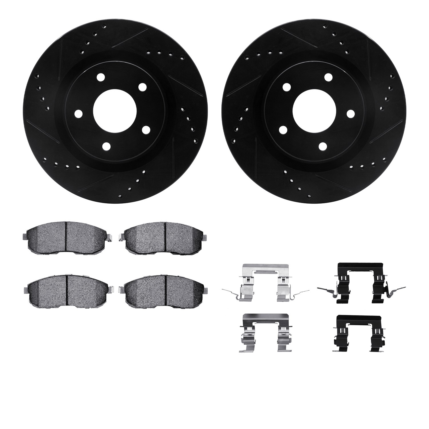 DFC Rotors-Drilled & Slotted-Black w/ EURO 5000 Ceramic Brake Pads Incl Hdw
