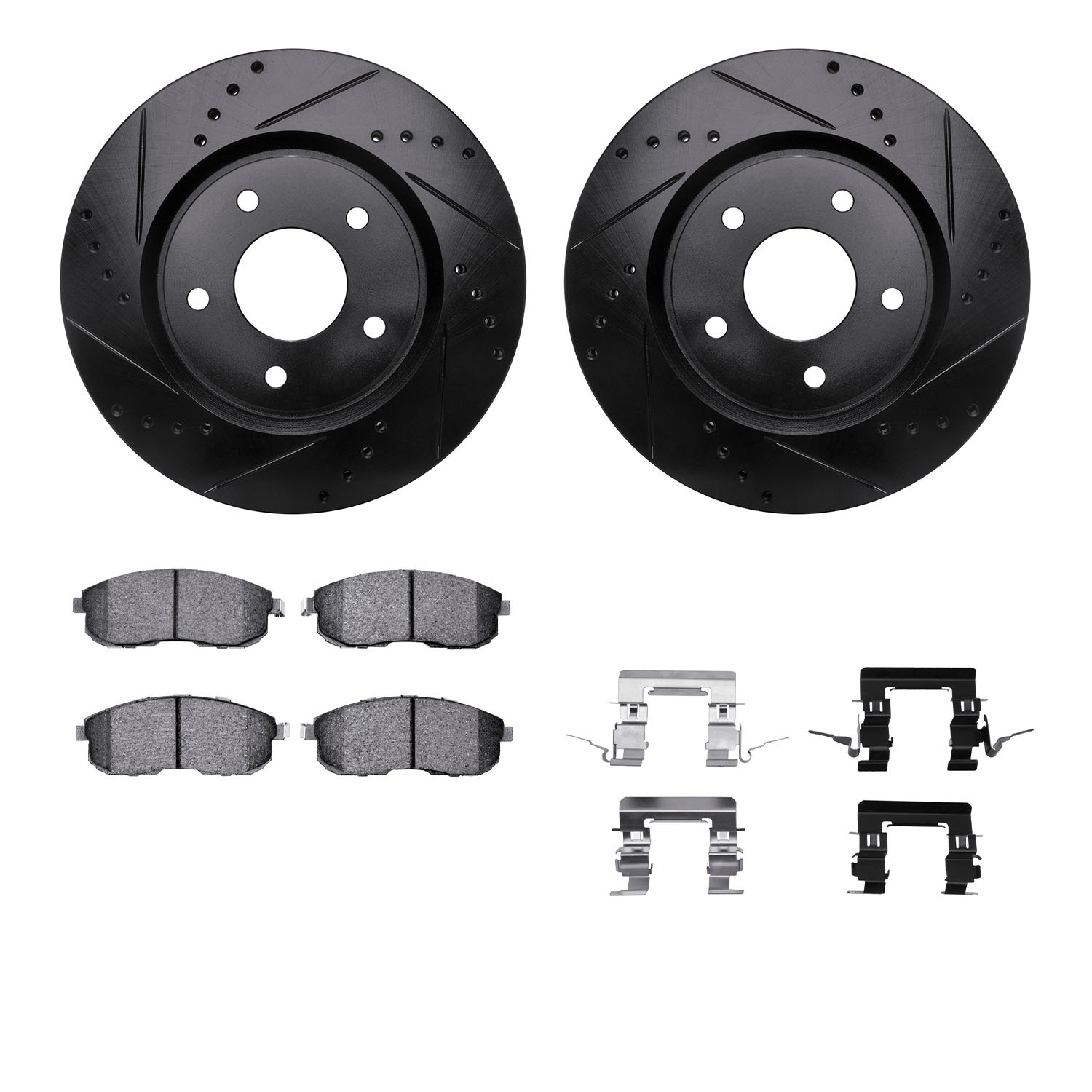 DFC Rotors-Drilled & Slotted-Black w/ EURO 5000 Ceramic Brake Pads Incl Hdw