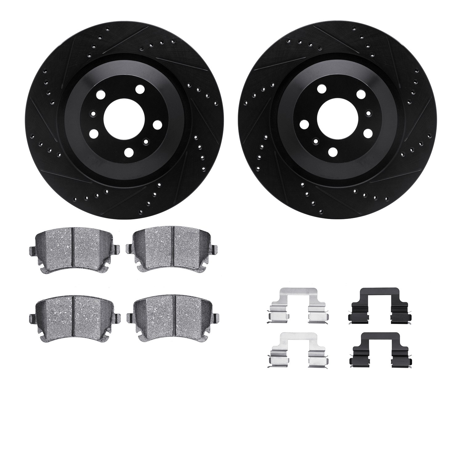 DFC Rotors-Drilled & Slotted-Black w/ EURO 5000 Ceramic Brake Pads Incl Hdw