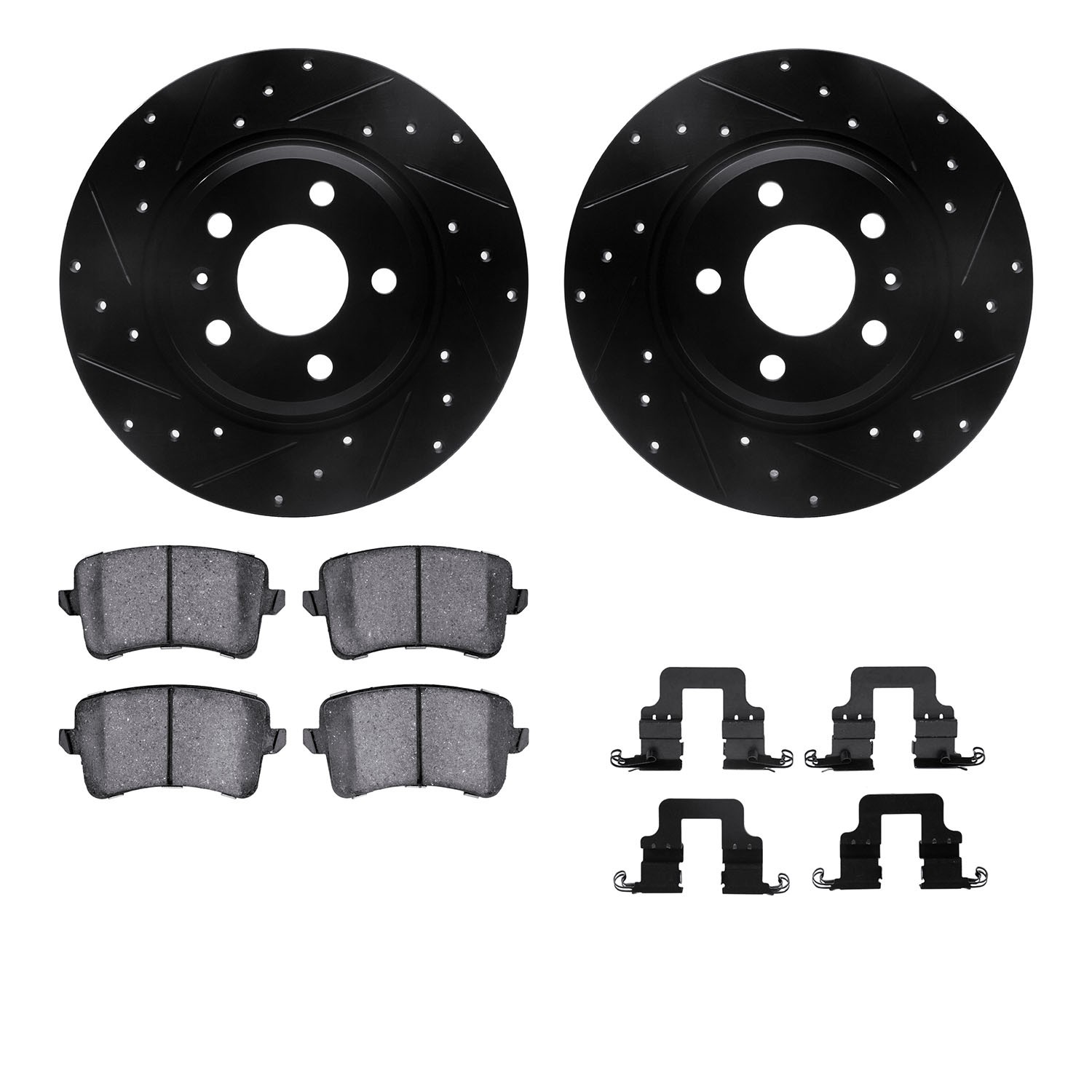 DFC Rotors-Drilled & Slotted-Black w/ EURO 5000 Ceramic Brake Pads Incl Hdw