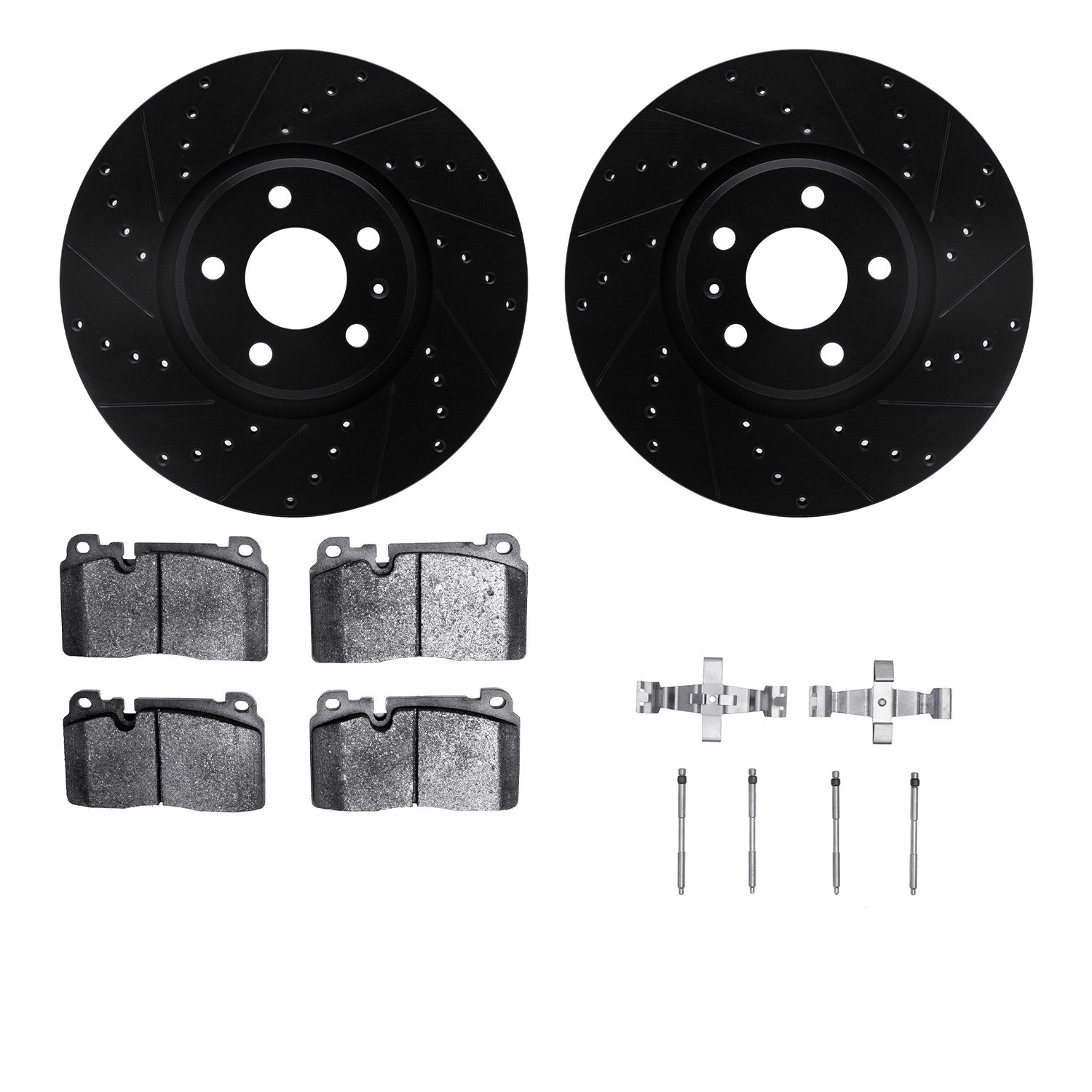 DFC Rotors-Drilled & Slotted-Black w/ EURO 5000 Ceramic Brake Pads Incl Hdw