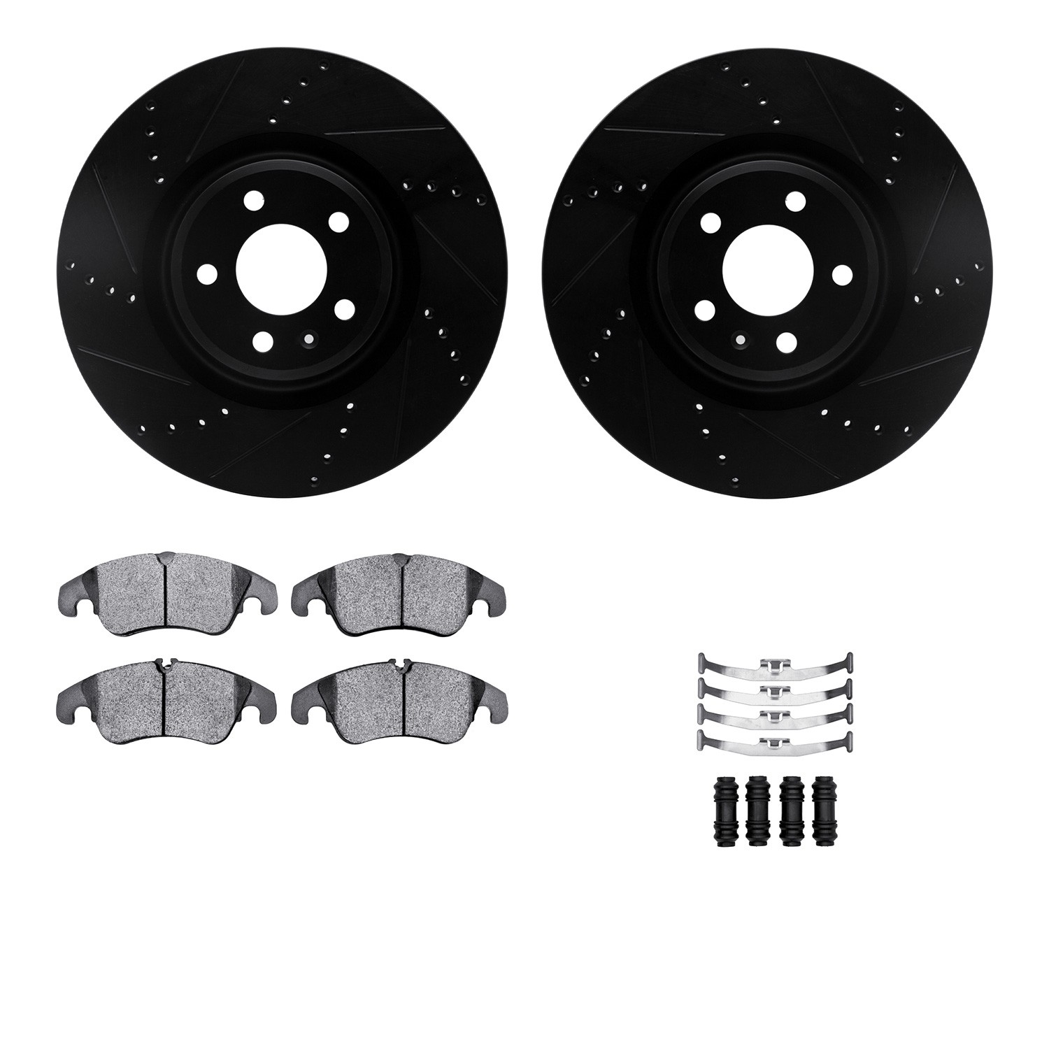 DFC Rotors-Drilled & Slotted-Black w/ EURO 5000 Ceramic Brake Pads Incl Hdw