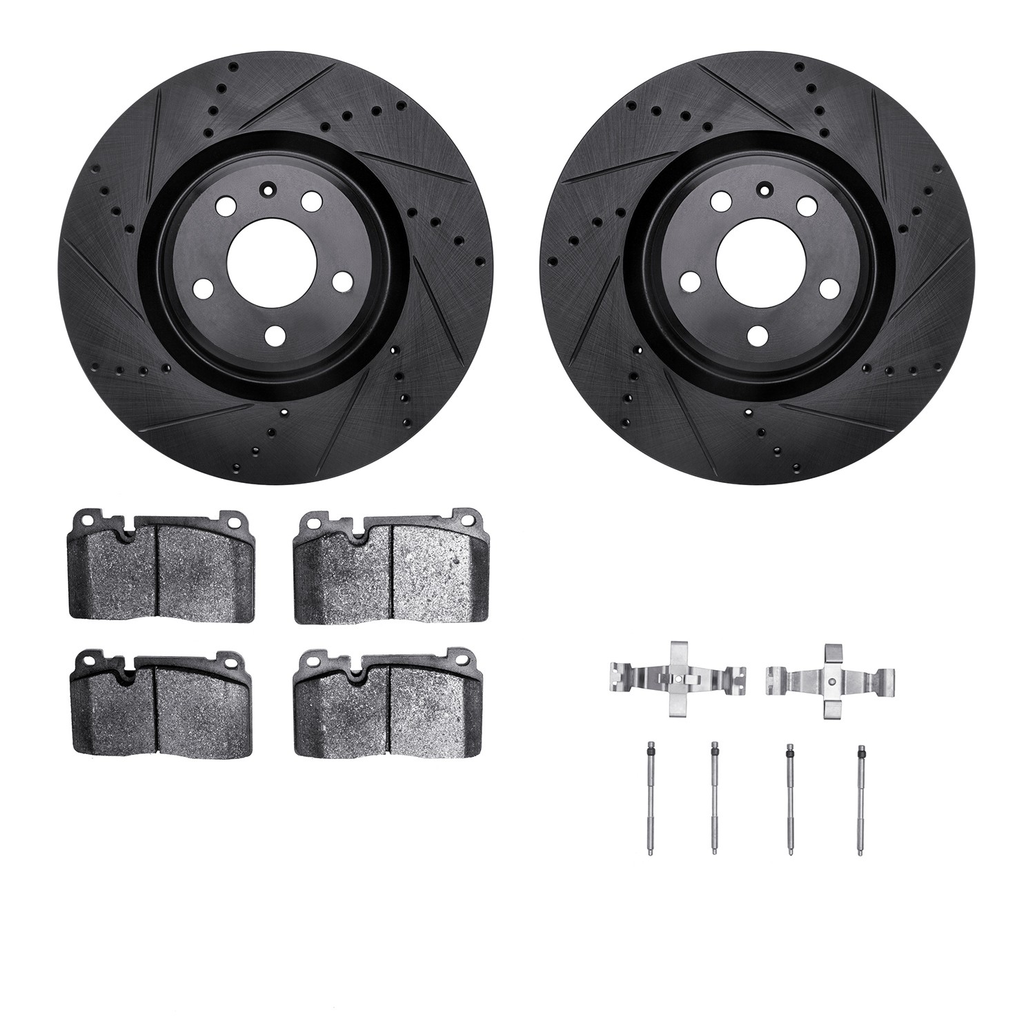 DFC Rotors-Drilled & Slotted-Black w/ EURO 5000 Ceramic Brake Pads Incl Hdw