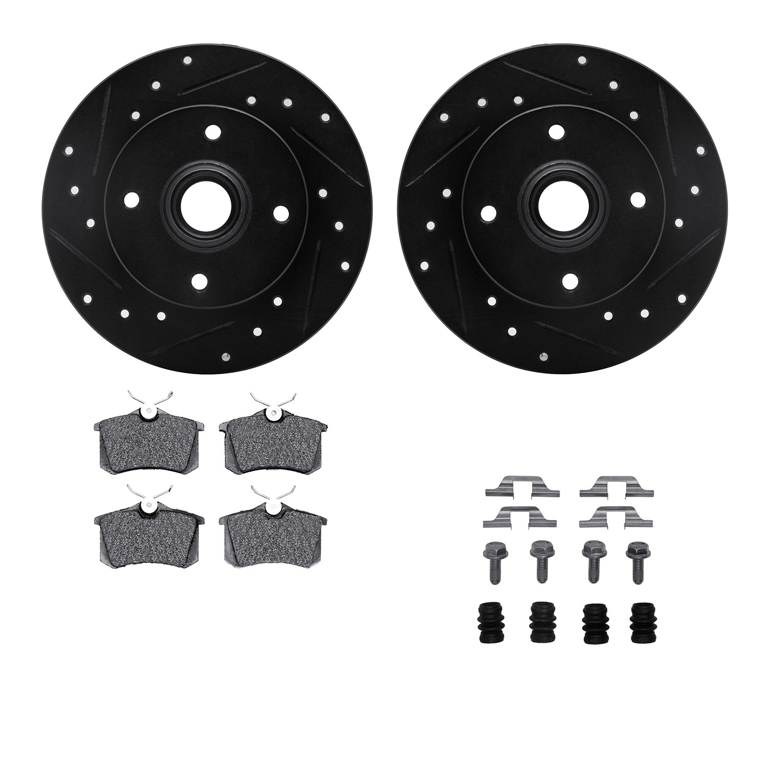 DFC Rotors-Drilled & Slotted-Black w/ EURO 5000 Ceramic Brake Pads Incl Hdw