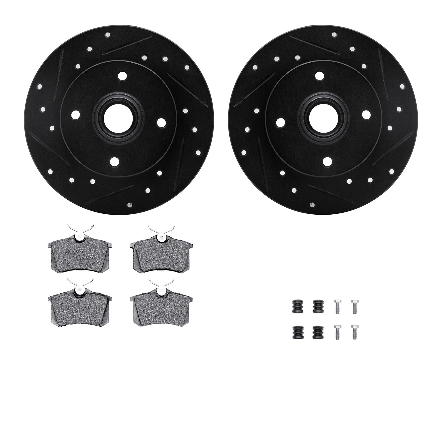 DFC Rotors-Drilled & Slotted-Black w/ EURO 5000 Ceramic Brake Pads Incl Hdw