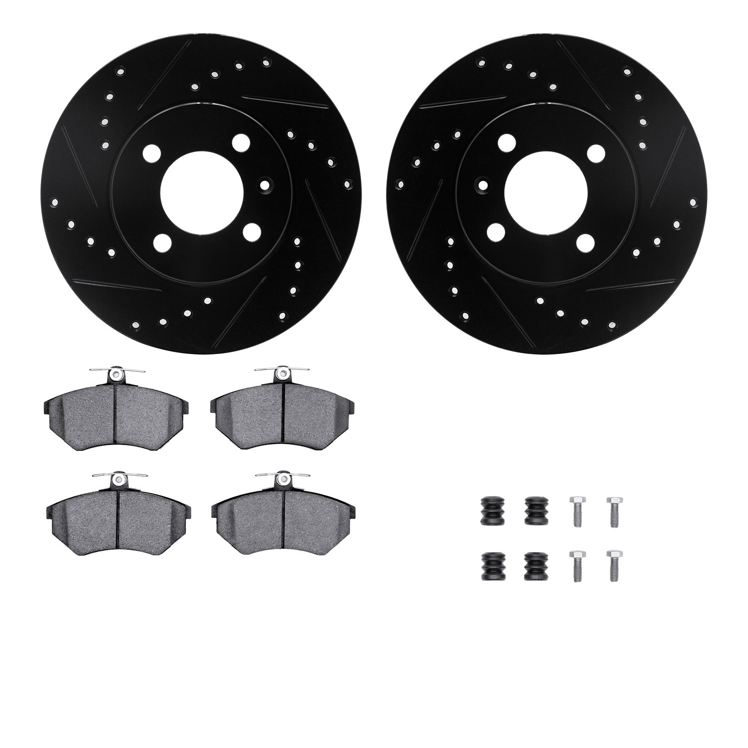 DFC Rotors-Drilled & Slotted-Black w/ EURO 5000 Ceramic Brake Pads Incl Hdw