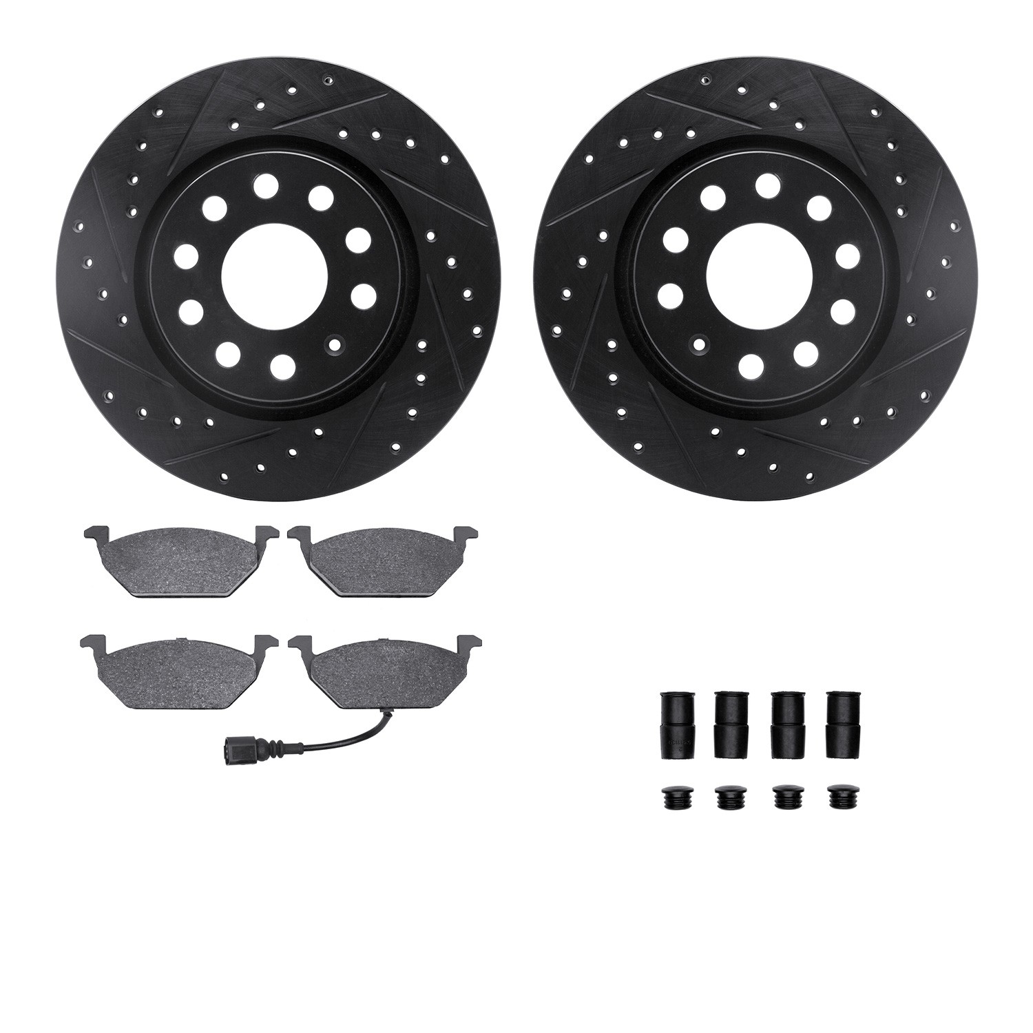 DFC Rotors-Drilled & Slotted-Black w/ EURO 5000 Ceramic Brake Pads Incl Hdw