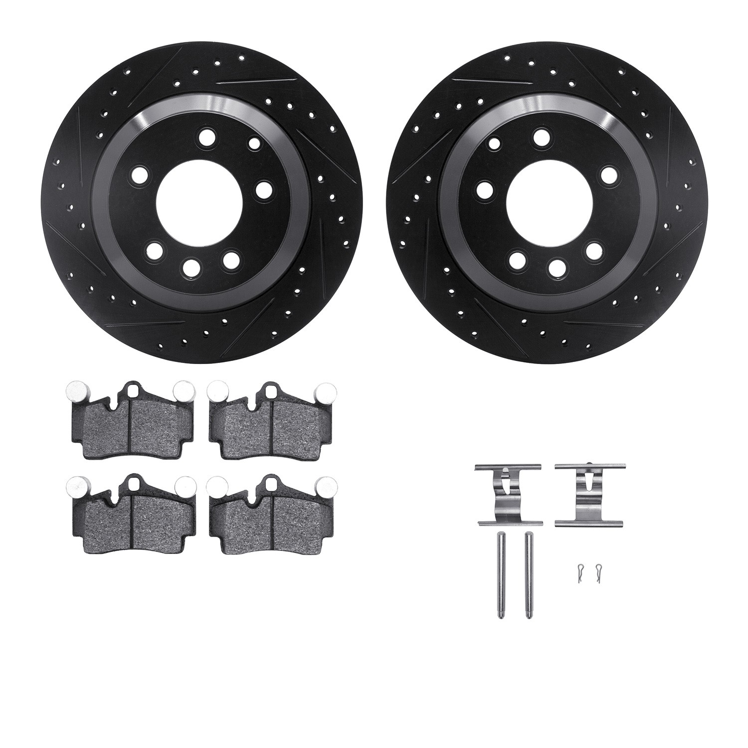 DFC Rotors-Drilled & Slotted-Black w/ EURO 5000 Ceramic Brake Pads Incl Hdw