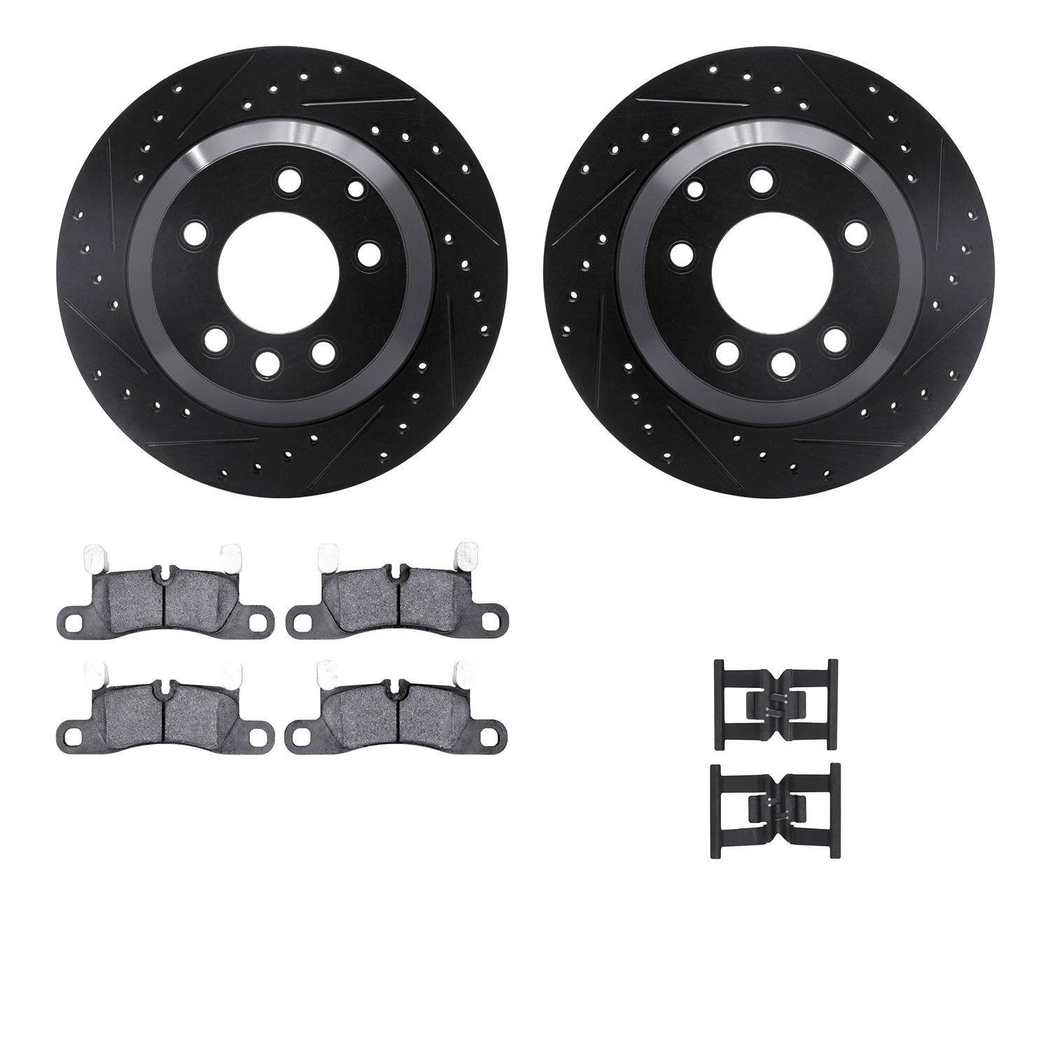 DFC Rotors-Drilled & Slotted-Black w/ EURO 5000 Ceramic Brake Pads Incl Hdw