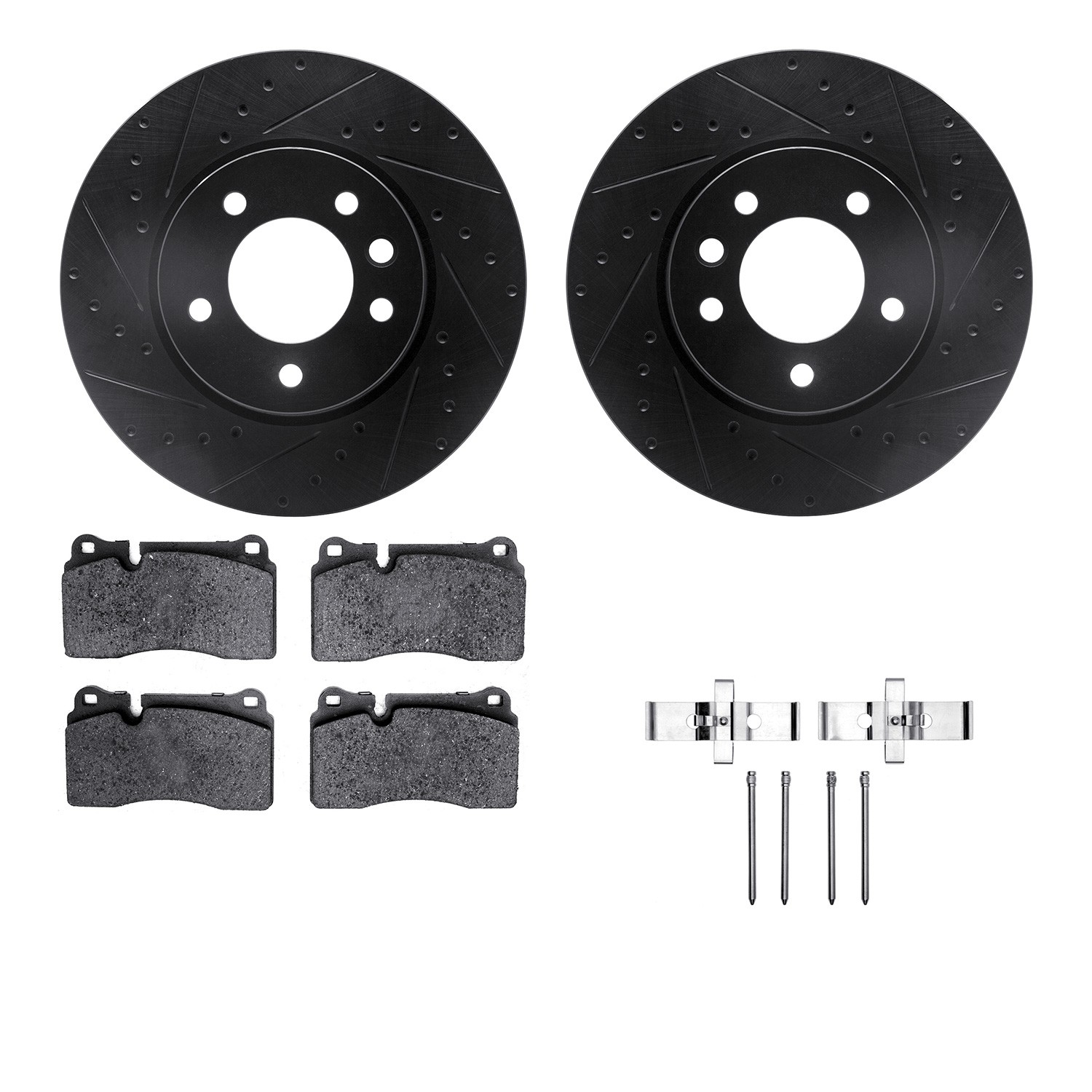 DFC Rotors-Drilled & Slotted-Black w/ EURO 5000 Ceramic Brake Pads Incl Hdw