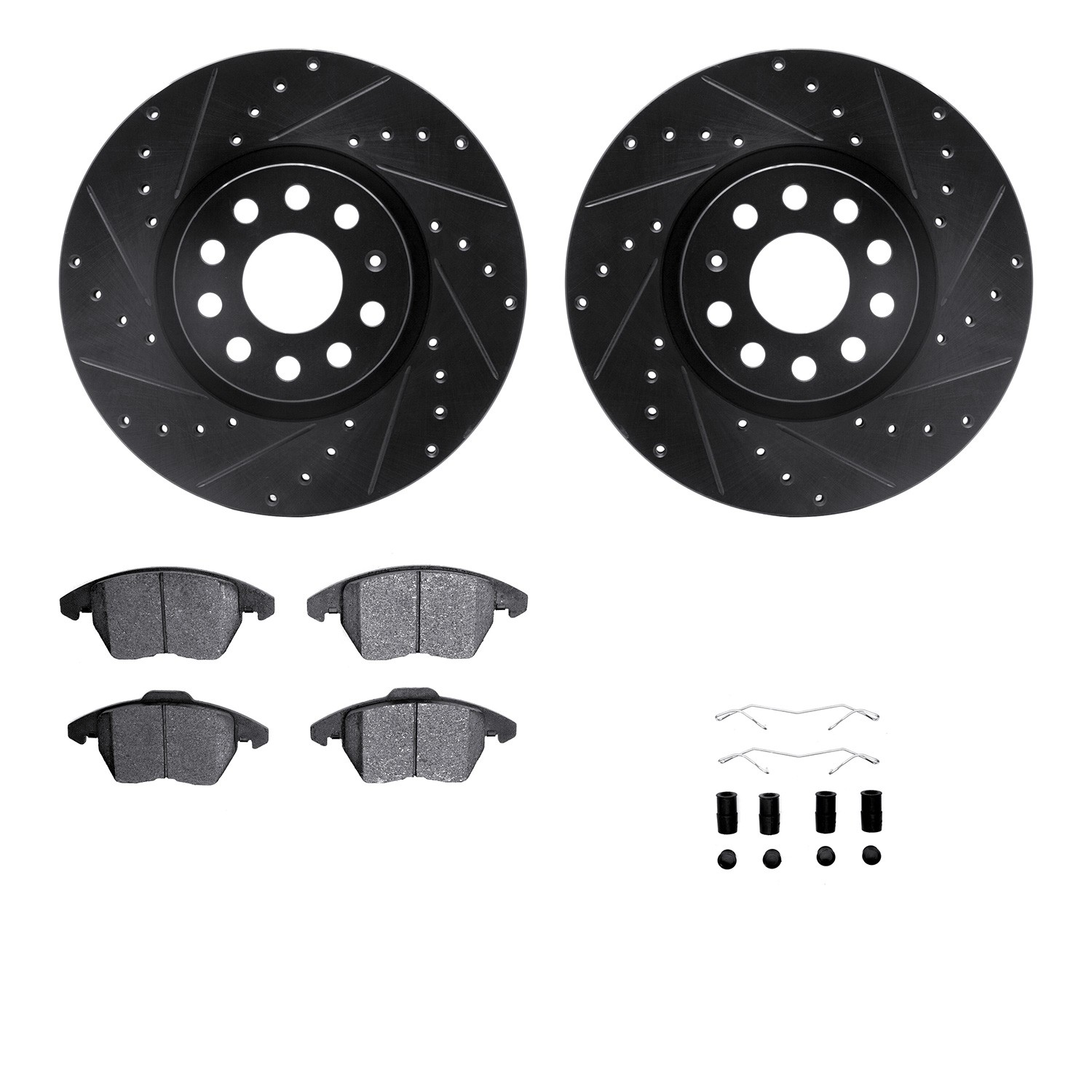 DFC Rotors-Drilled & Slotted-Black w/ EURO 5000 Ceramic Brake Pads Incl Hdw