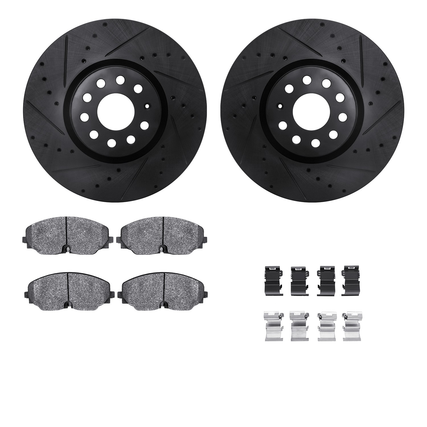 DFC Rotors-Drilled & Slotted-Black w/ EURO 5000 Ceramic Brake Pads Incl Hdw
