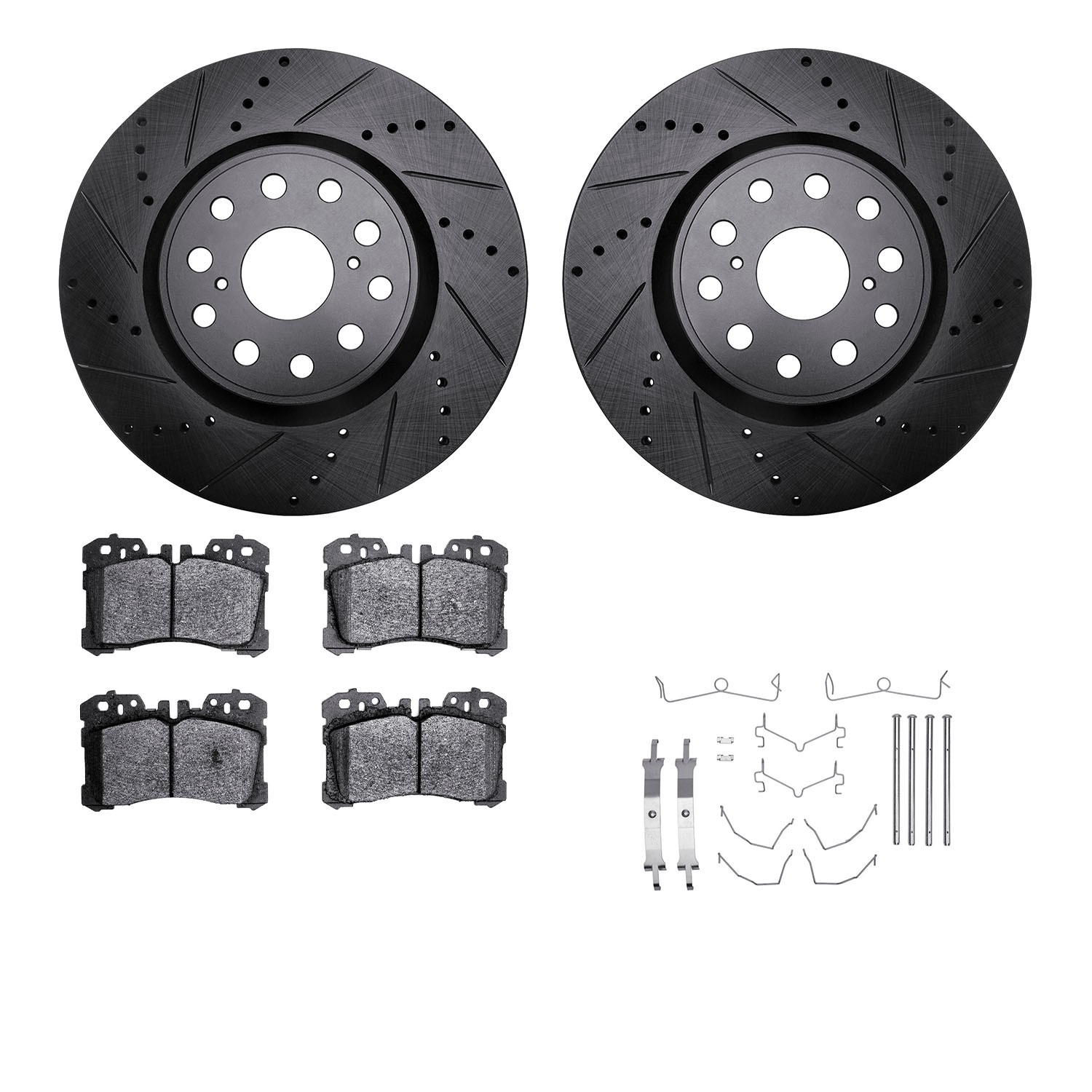 DFC Rotors-Drilled & Slotted-Black w/ EURO 5000 Ceramic Brake Pads Incl Hdw