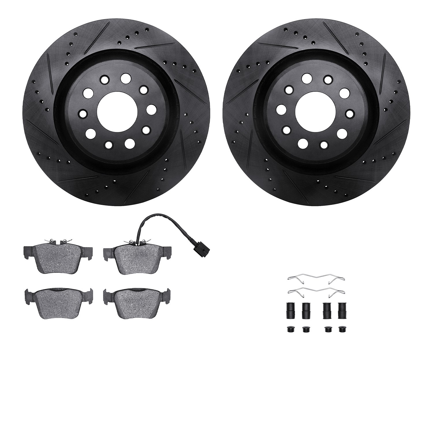 DFC Rotors-Drilled & Slotted-Black w/ EURO 5000 Ceramic Brake Pads Incl Hdw