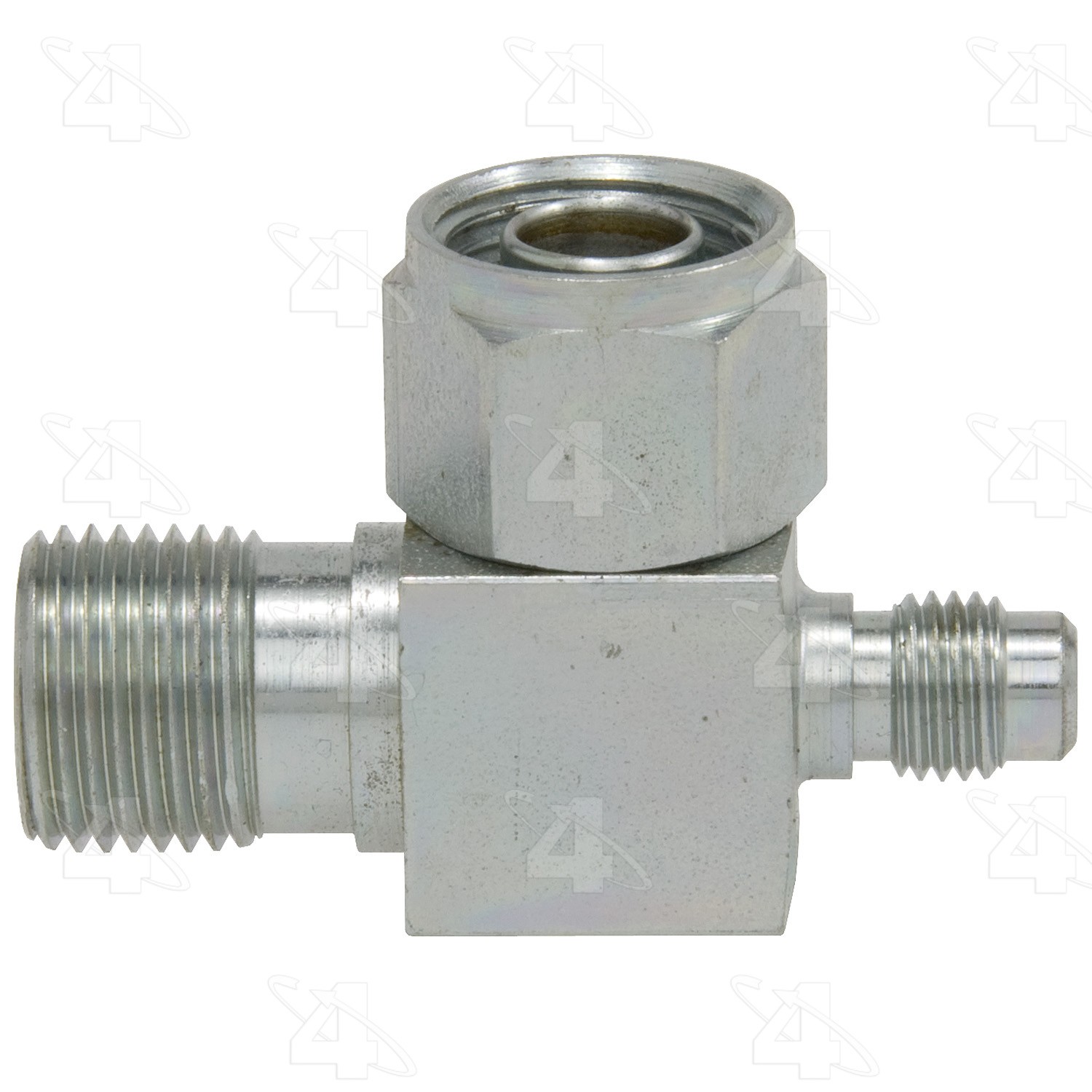 90 Degree Female O-Ring to Male Insert O-Ring with R12 Service Port, Steel, Adapter