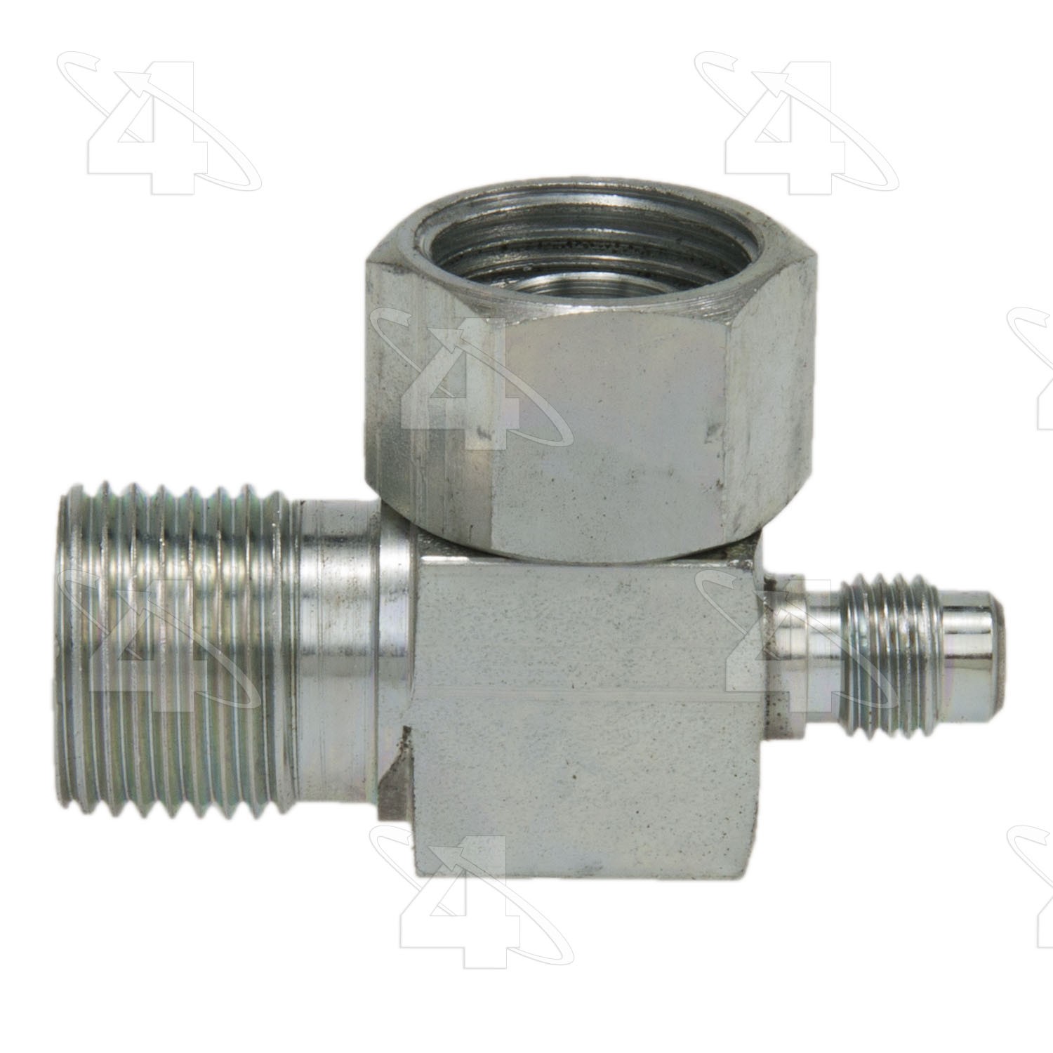 90 Degree Female O-Ring to Male Insert O-Ring with R12 Service Port, Steel, Adapter