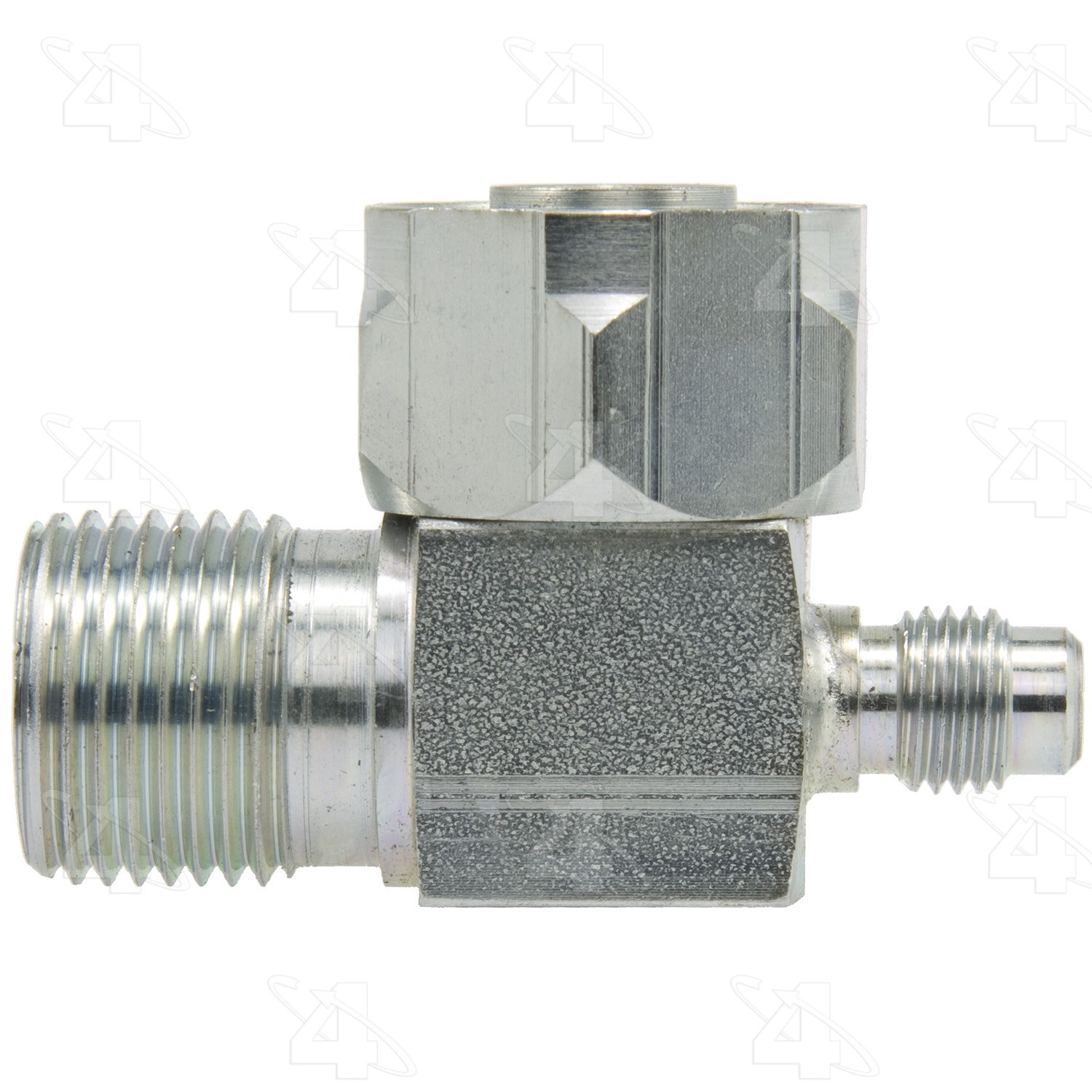 90 Degree Tube-O to Male Insert O-Ring with R12 Service Port, Steel, Adapter