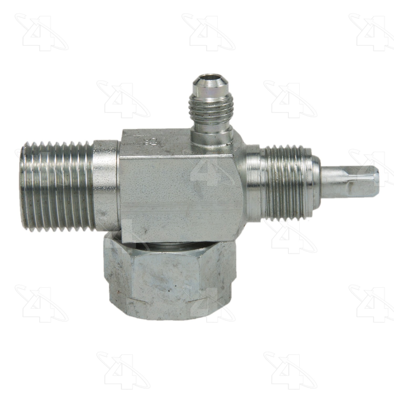 90 Degree Tube-O to Male Insert O-Ring with R12 Service Port, Steel, Adapter