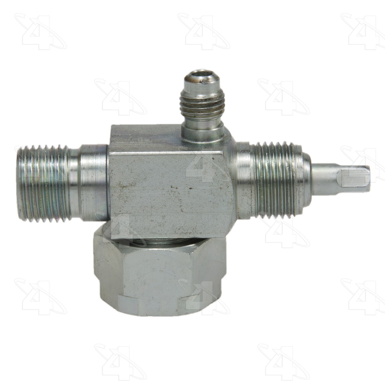 90 Degree Tube-O to Male Insert O-Ring with R12 Service Port, Steel, Service Valve