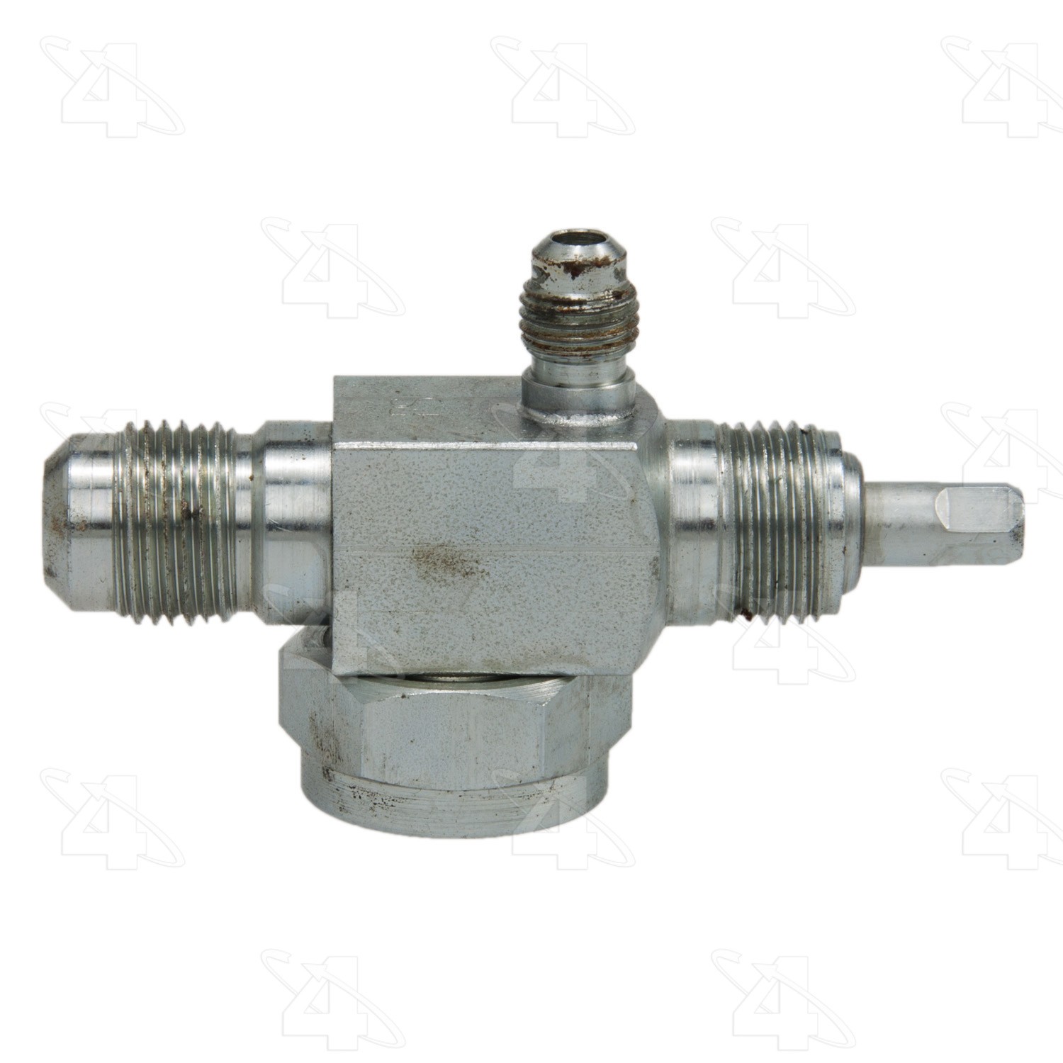 90 Degree Rotolock to Male Flare with R12 Service Port, Steel, Service Valve Adapter