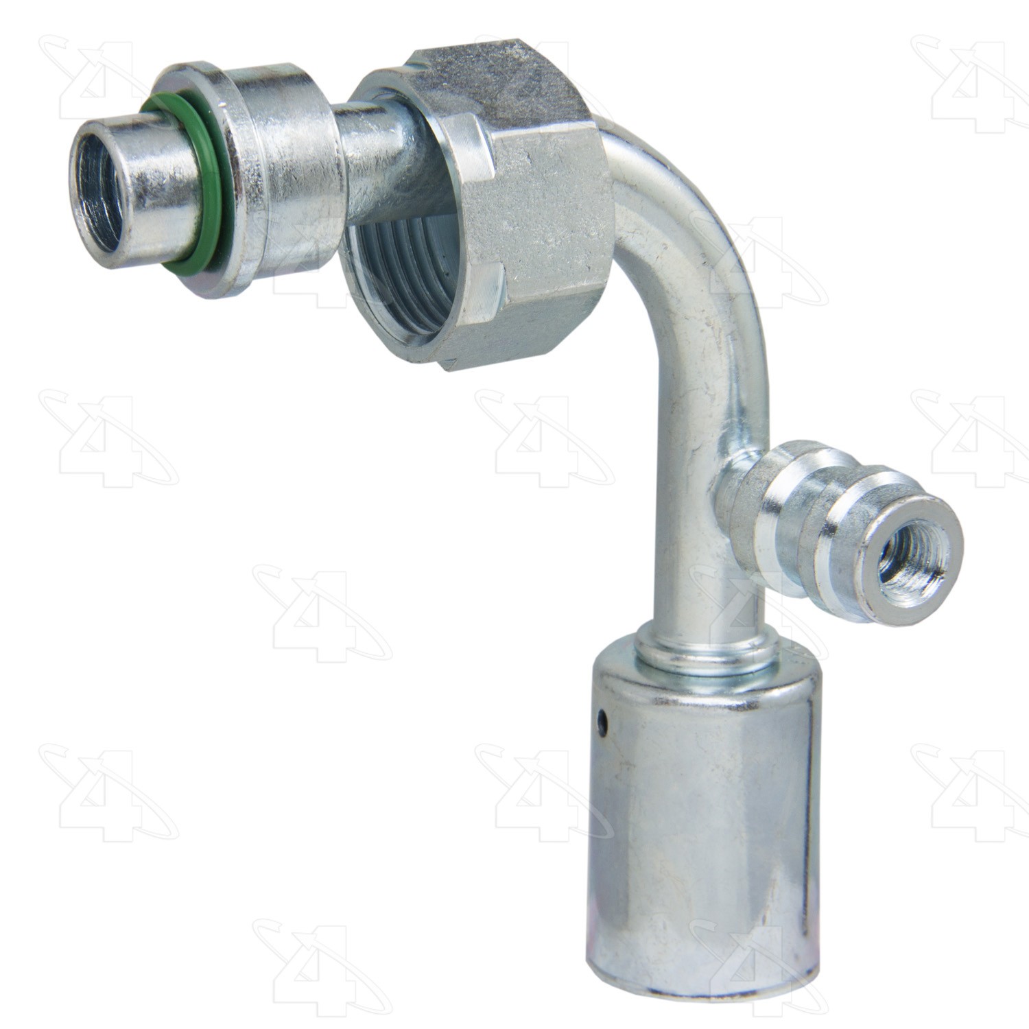 90 Degree Female O-Ring Long Pilot w/ R134a Service Port (side), Stl, Std Dia Bdlck