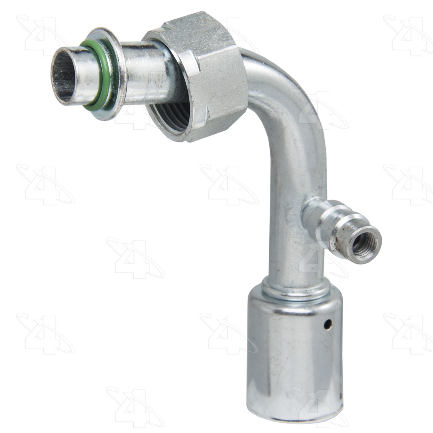 90 Degree Female O-Ring Long Pilot w/ R134a Service Port (side), Stl, Std Dia Bdlck