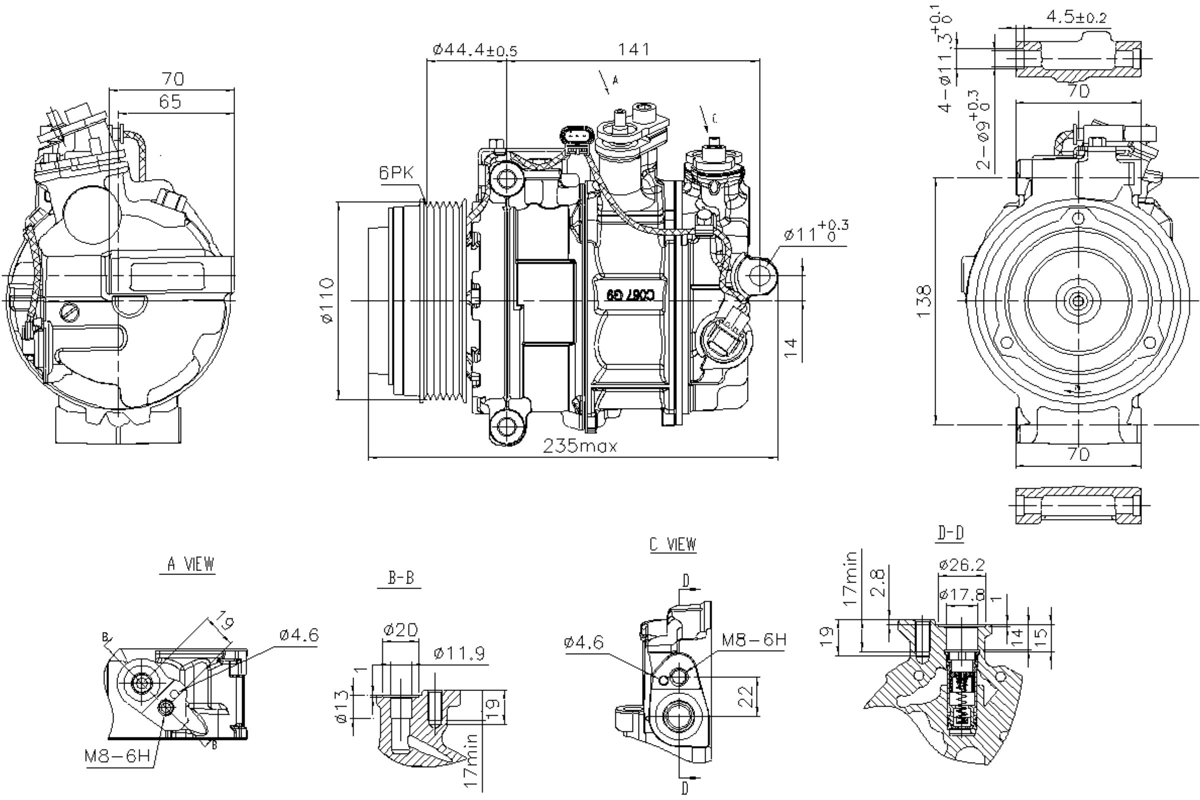Air Conditioning Compressor with Clutch