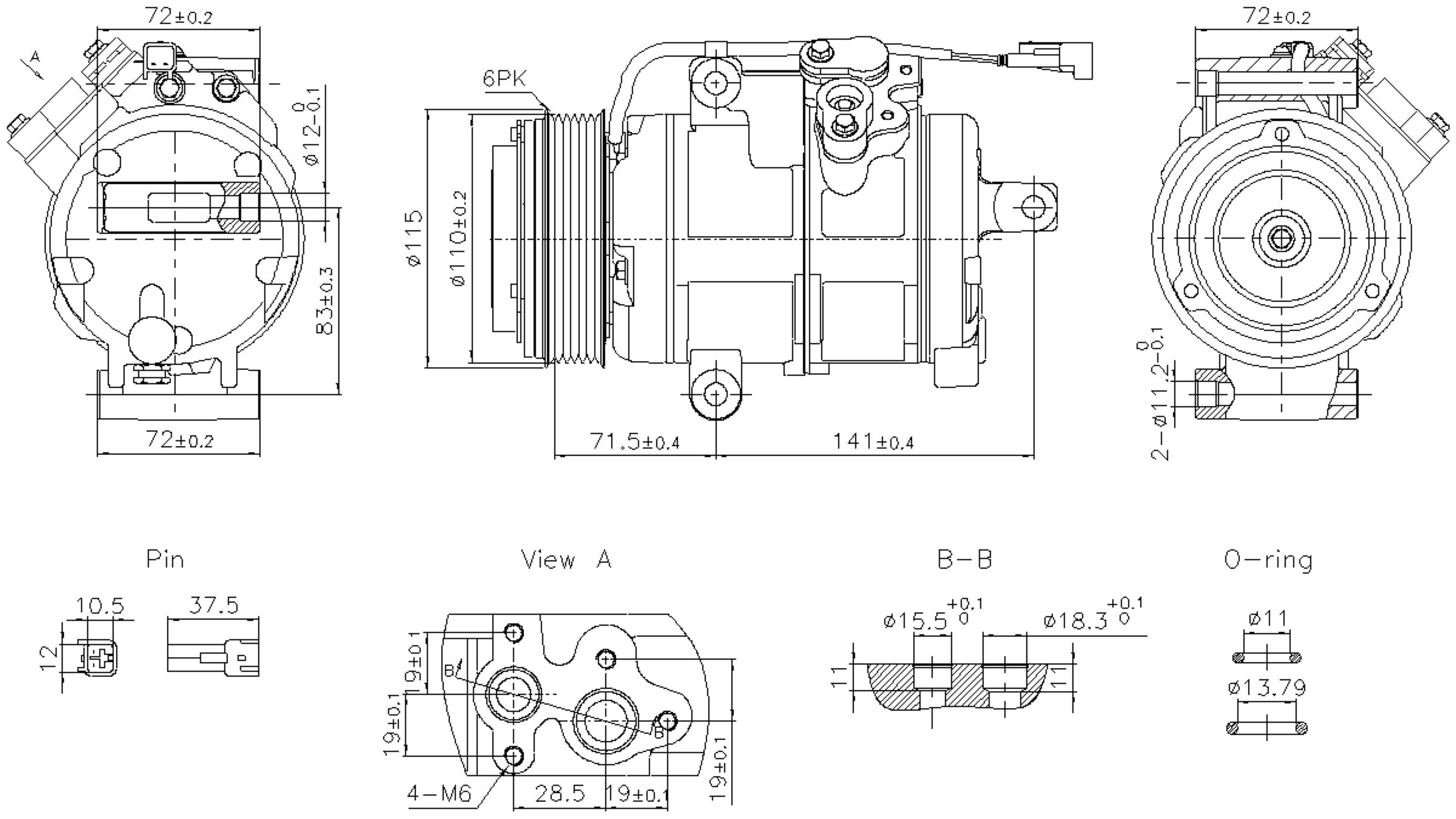 10S20C Compressor with Clutch