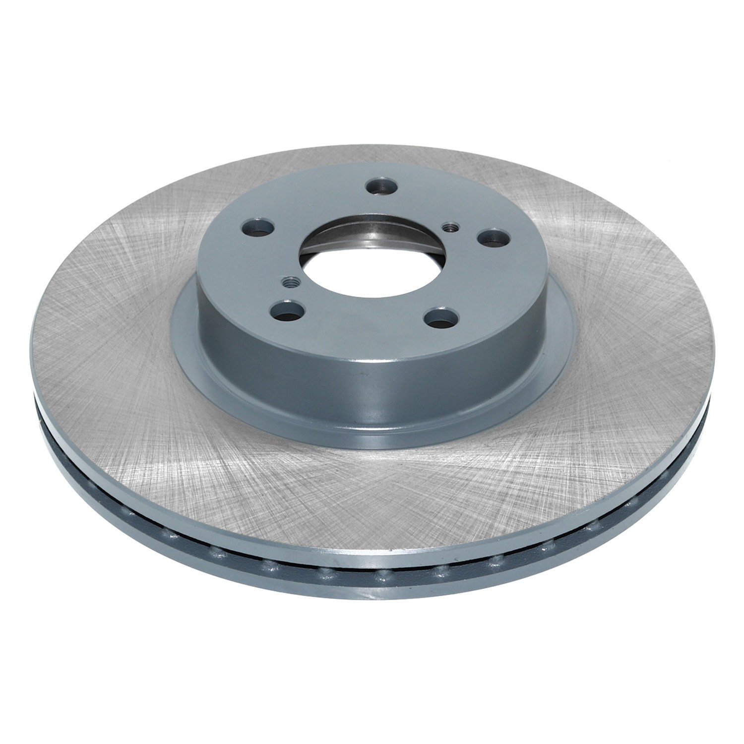 Coated on hat and edge; non-directional swirl finish