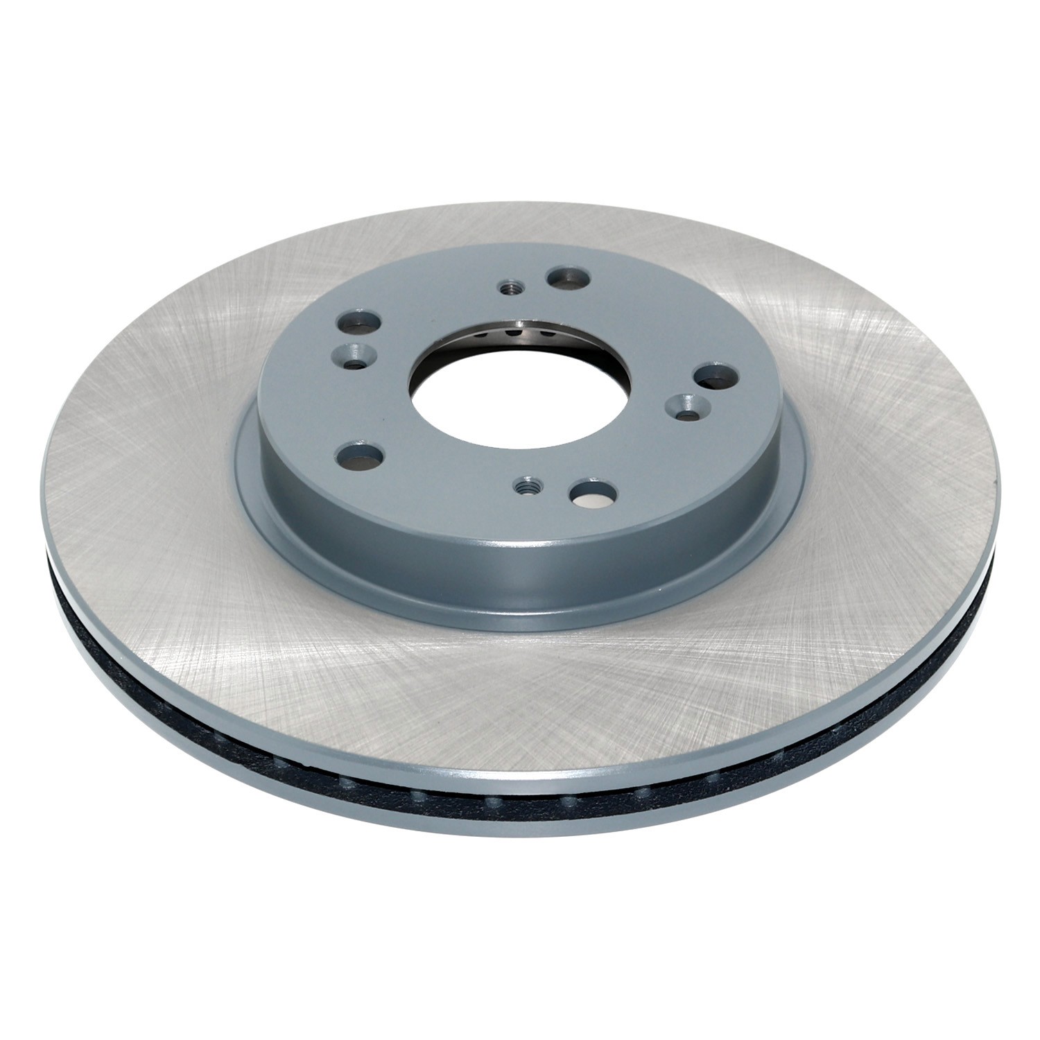 Coated on hat and edge; non-directional swirl finish