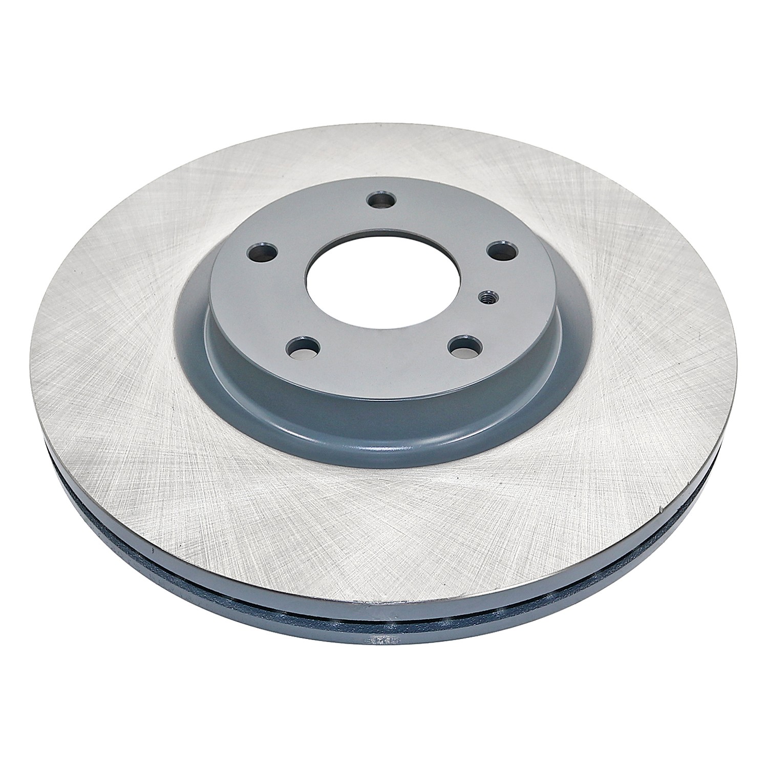 Coated on hat and edge; non-directional swirl finish