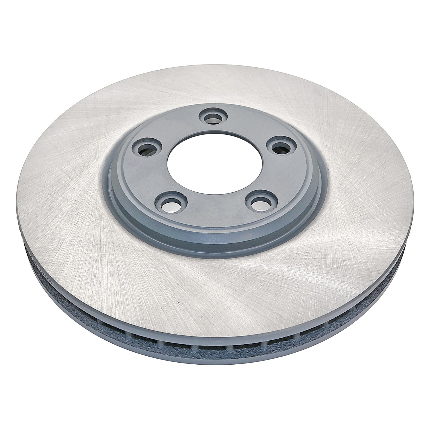 Coated on hat and edge; non-directional swirl finish