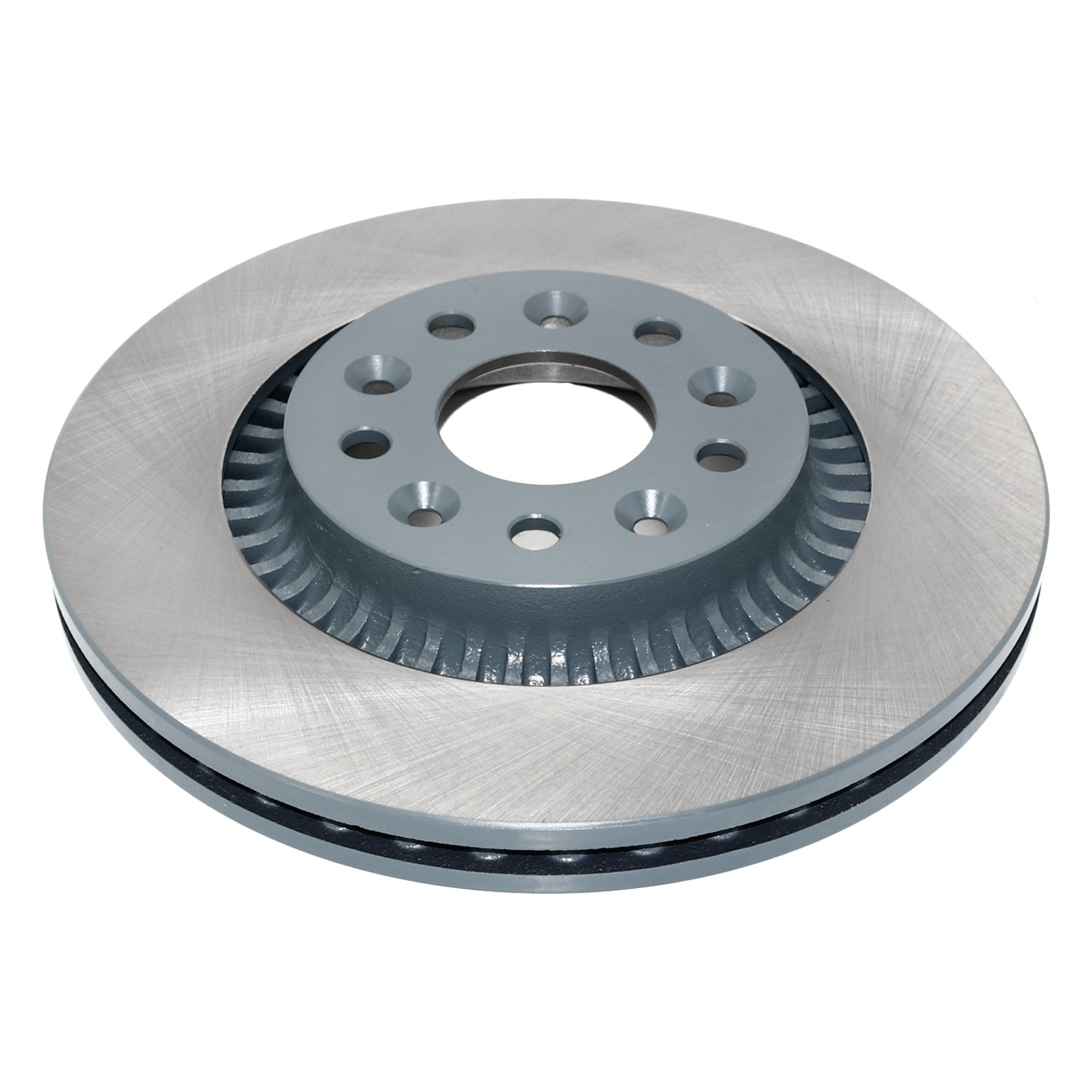 Coated on hat and edge; non-directional swirl finish