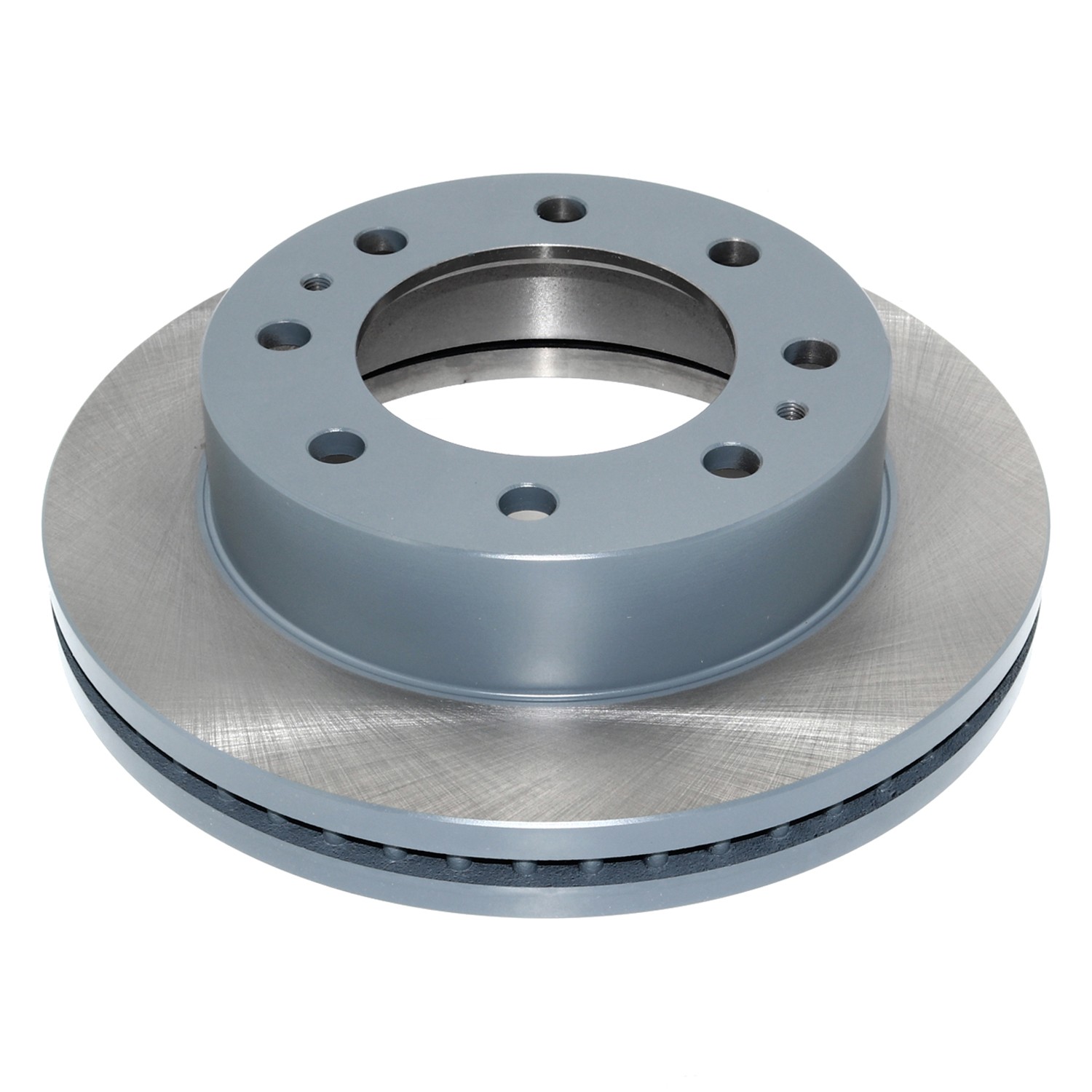 Coated on hat and edge; non-directional swirl finish